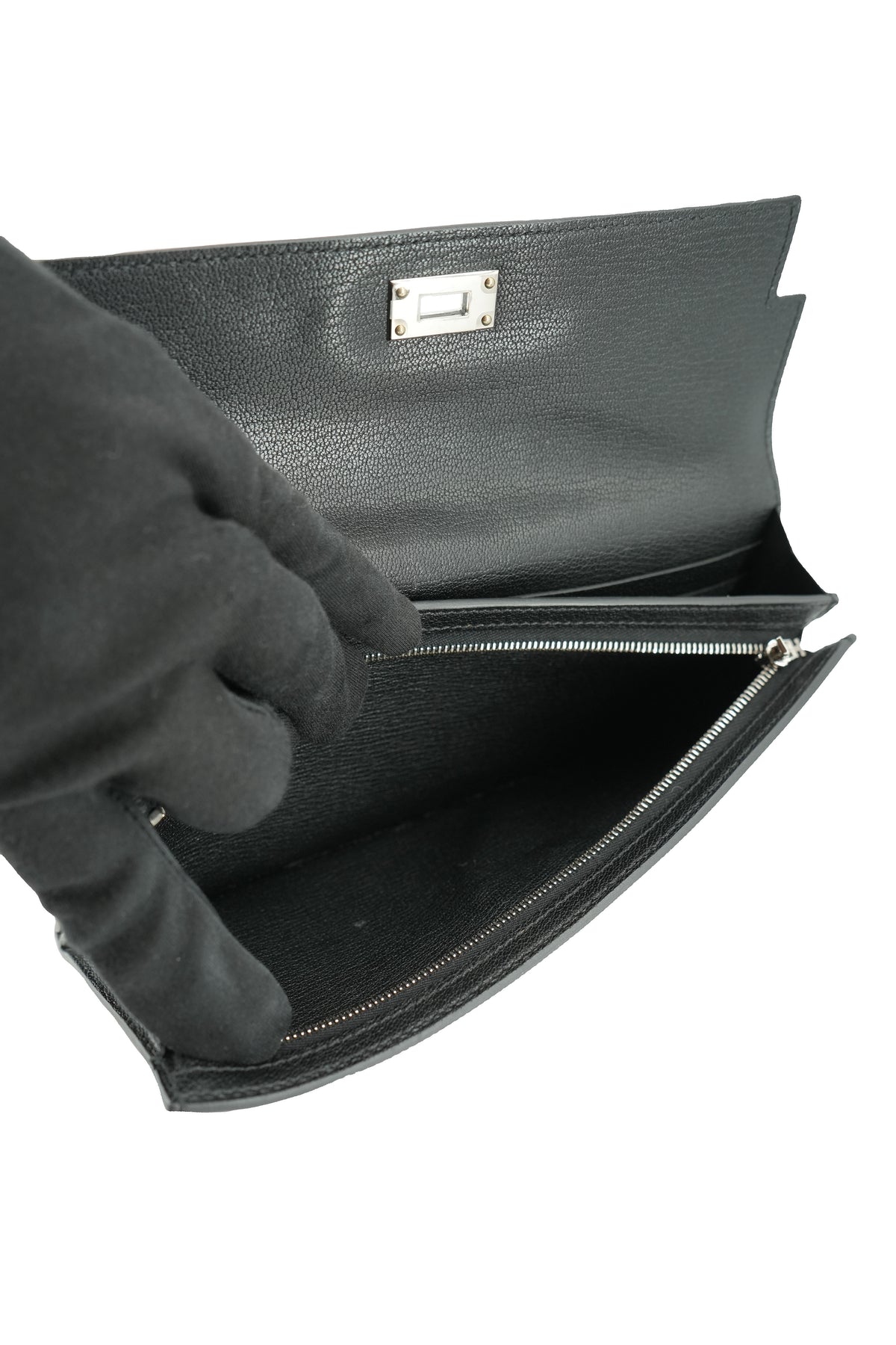 Hermès black Chevre Leather Kelly Pocket Madame Long Wallet