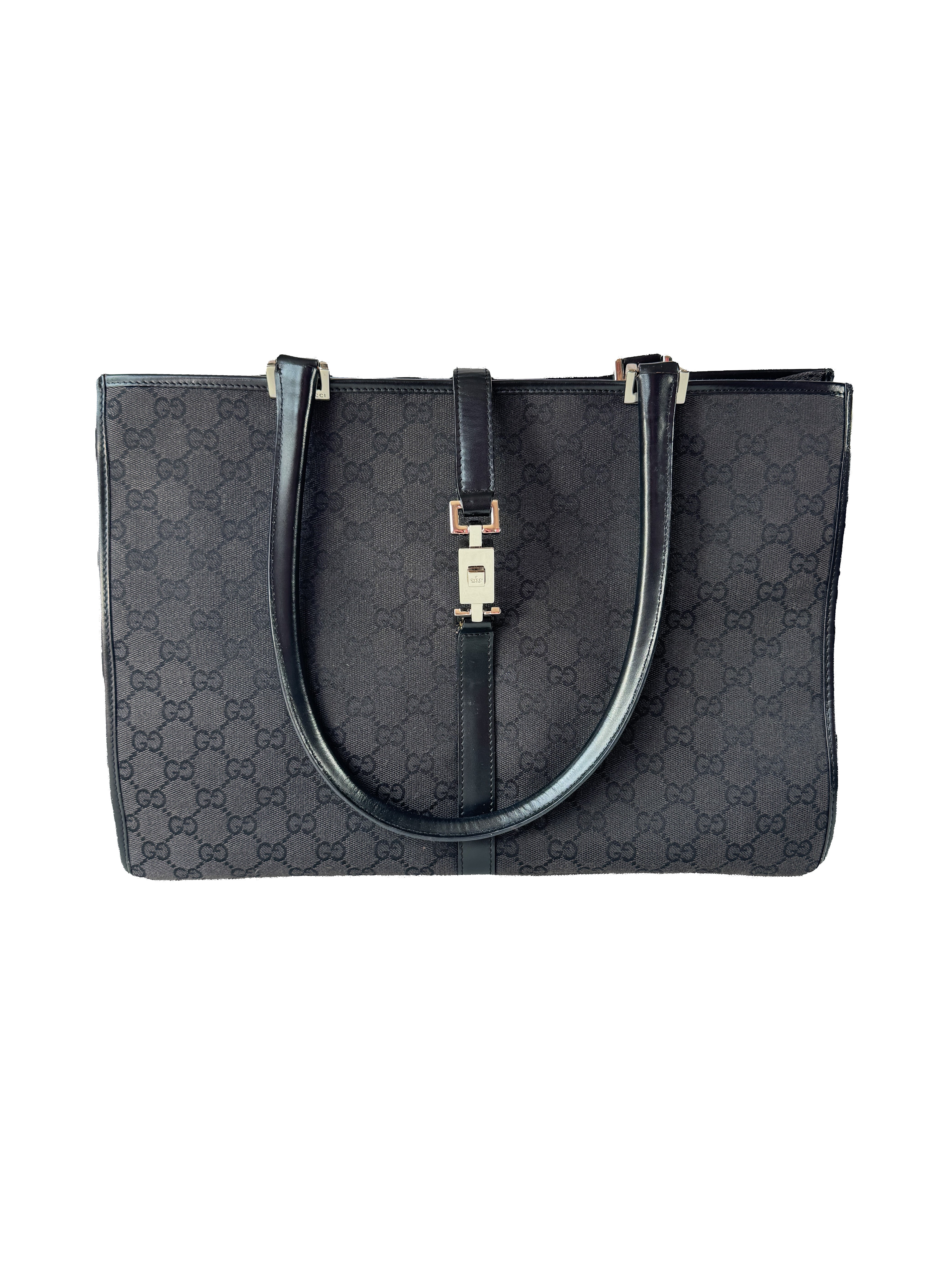 Gucci black signature GG vintage Jackie tote 00210742123