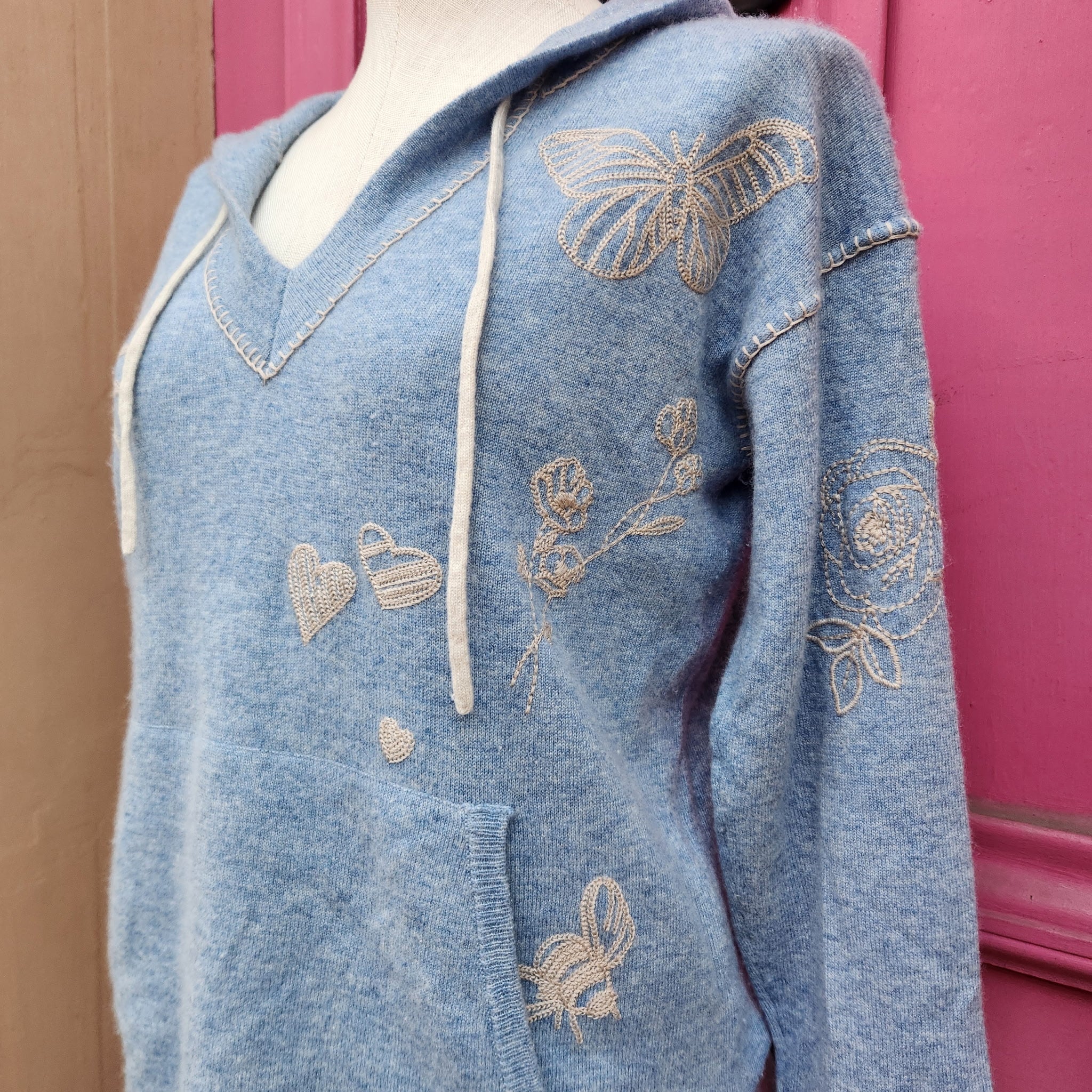 Johnny Was blue hooded cashmere sweater size XS