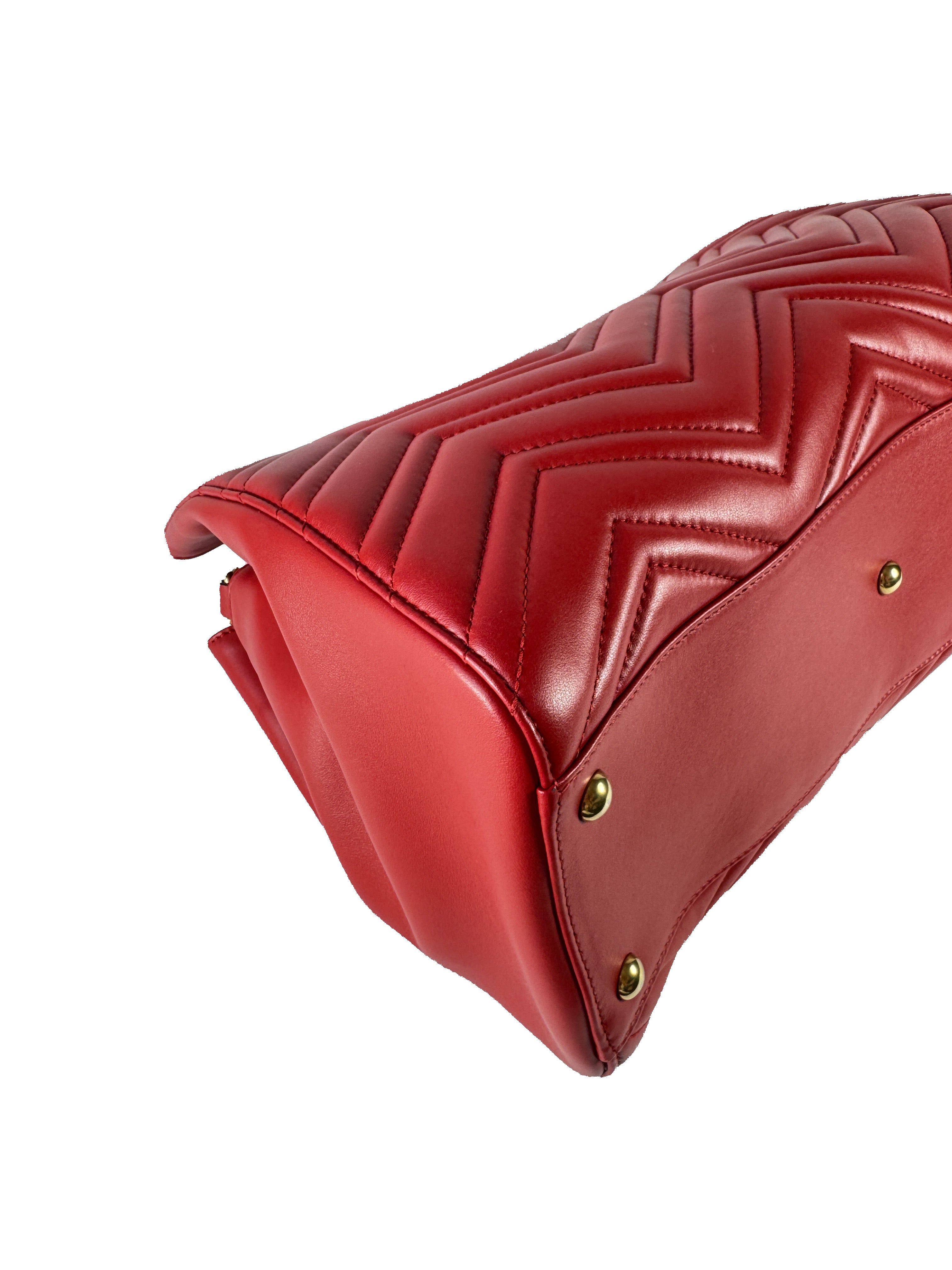 Gucci red leather GG Marmont Matelasse tote 525040