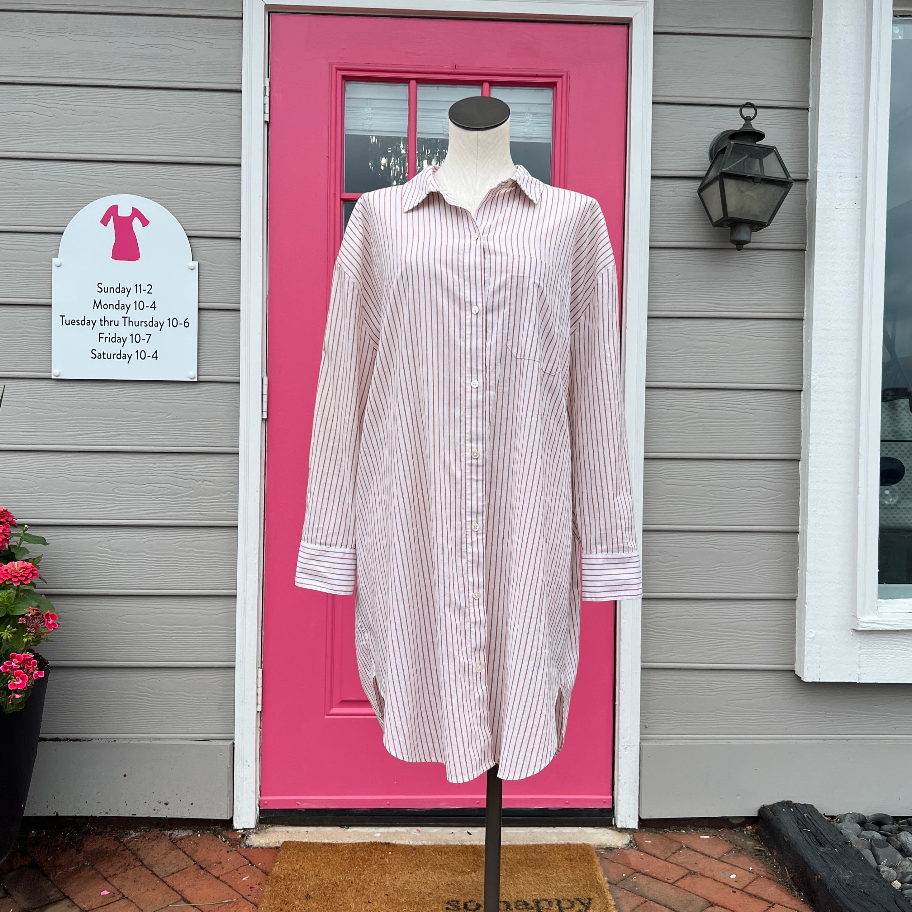 Jenni Kayne white brown striped long sleeve button up dress size 2X