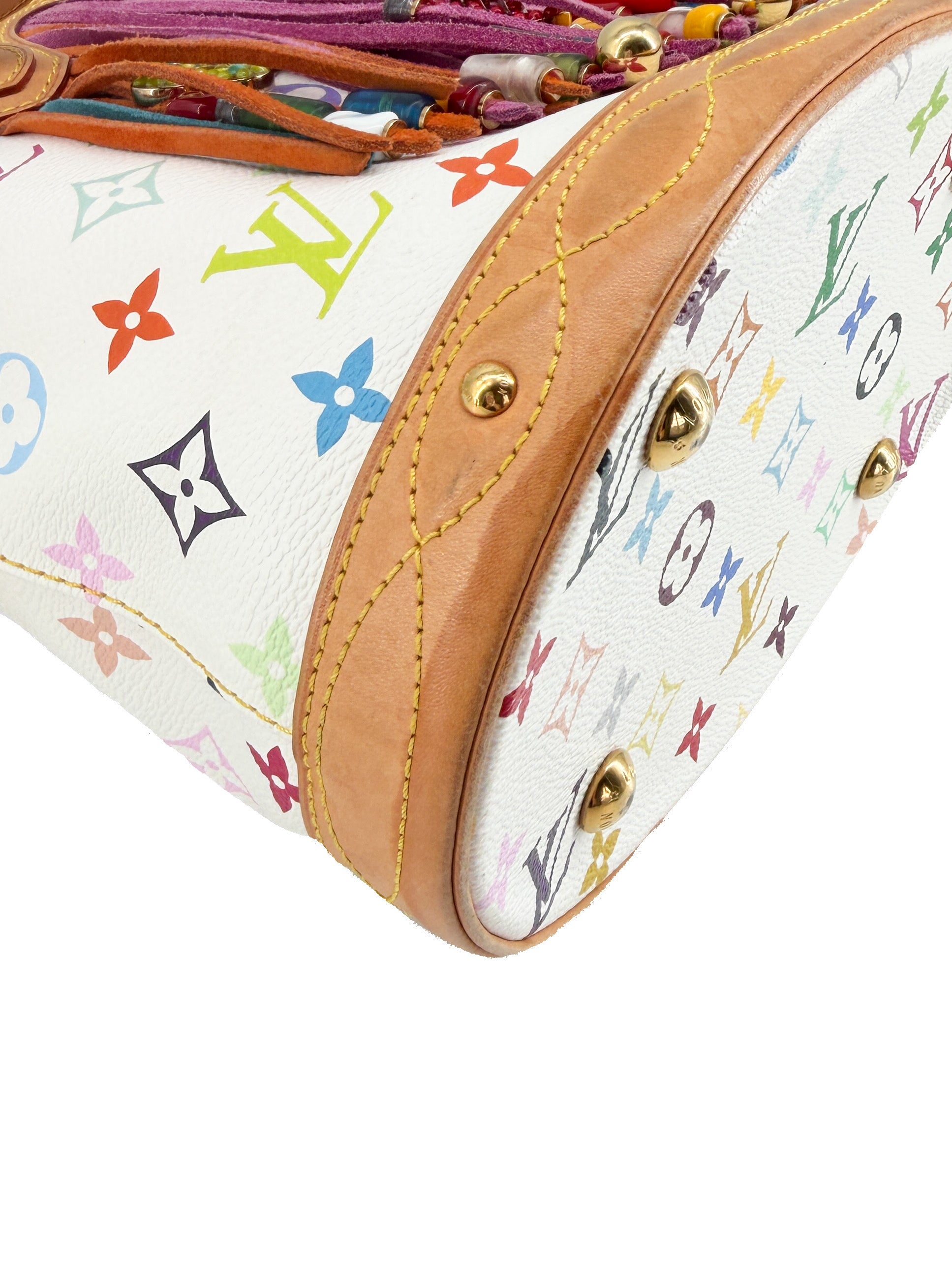 Louis Vuitton monogram multicolor fringe bucket white SR0056
