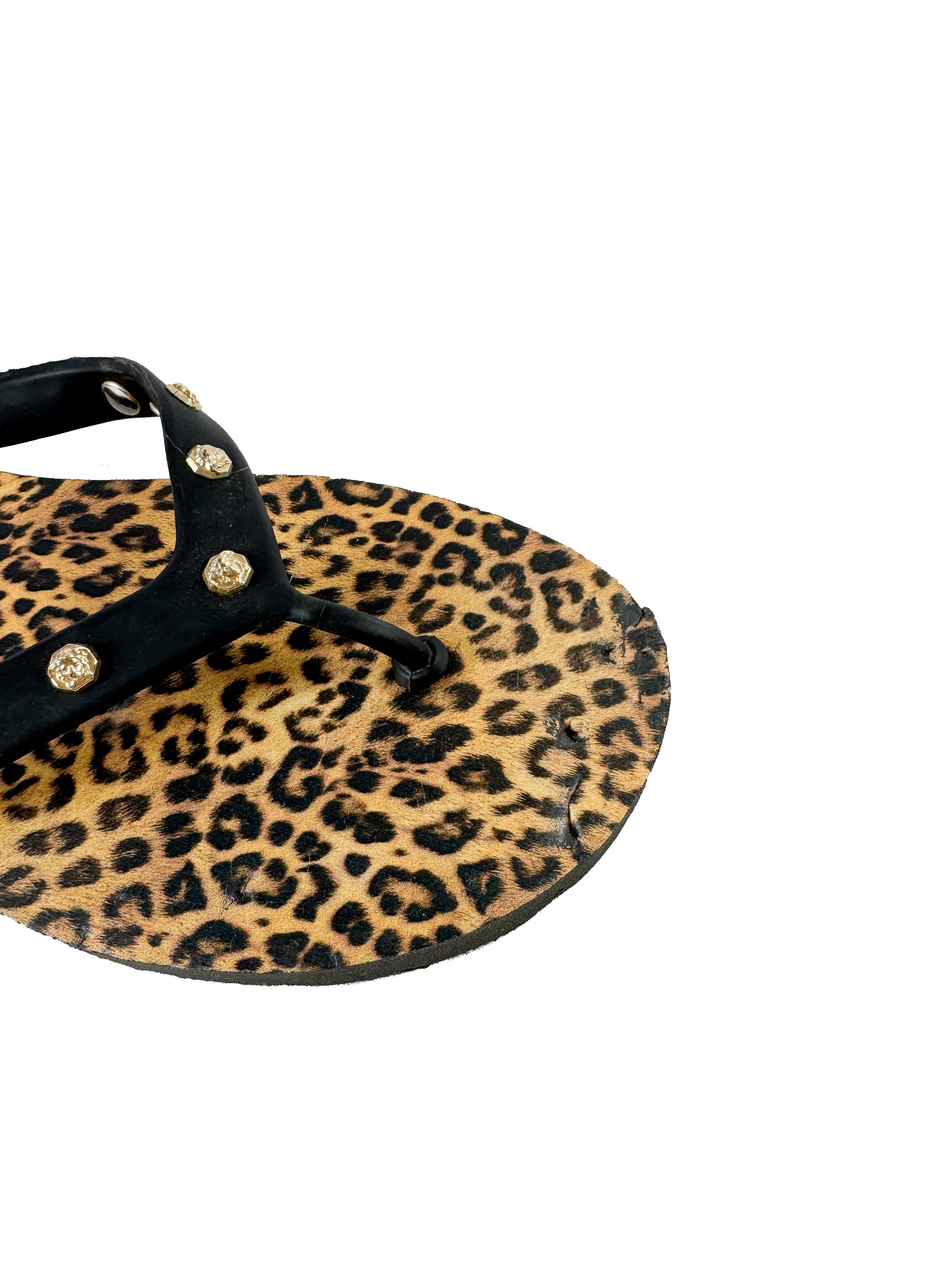 Versace Beach leopard print flip flops size 39 (9) **as is**