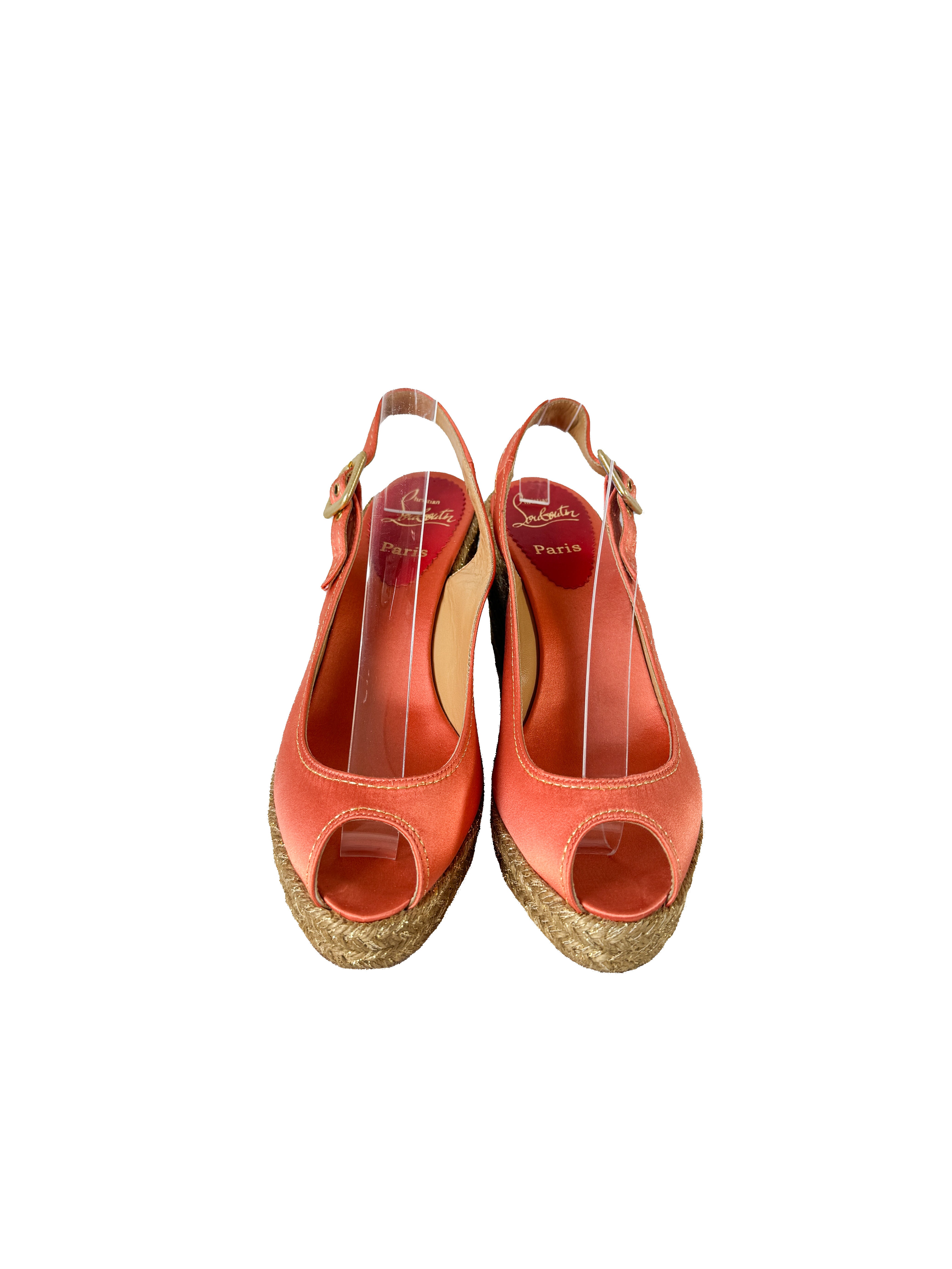 Christian Louboutin coral espadrille wedges size 39 BOX