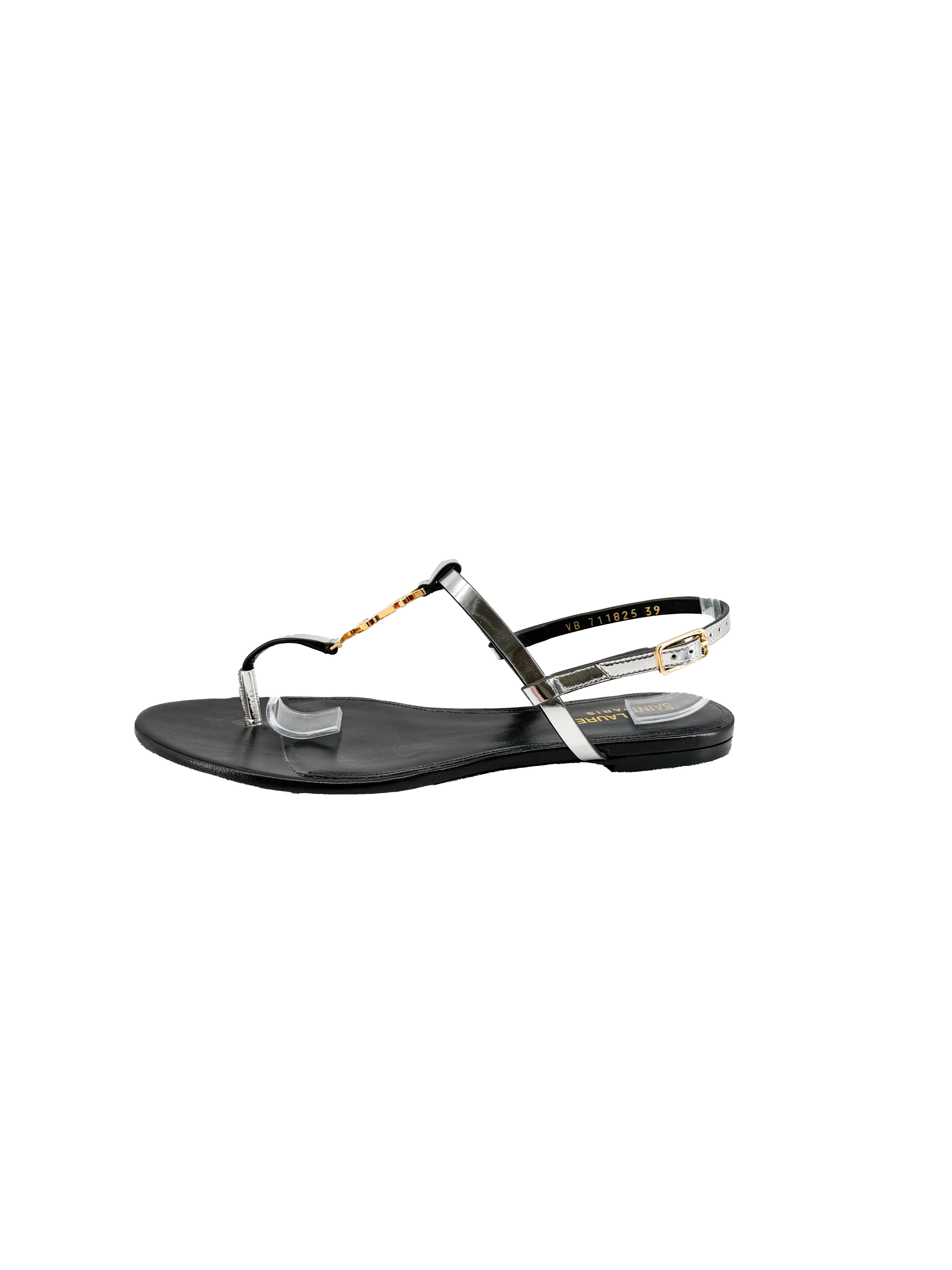 Saint Laurent silver metallic Cassandra sandals size 39 BOX