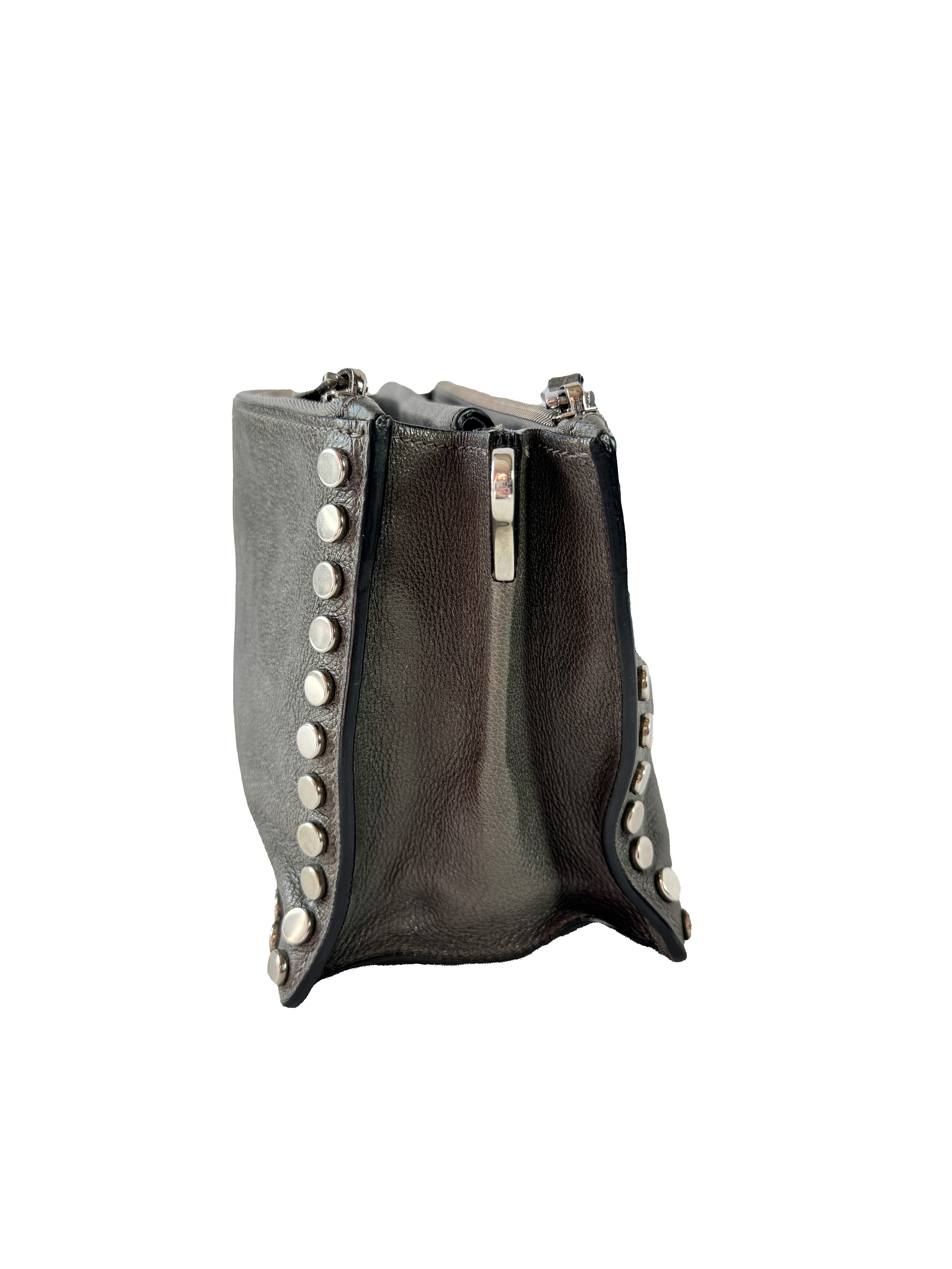 Prada gray leather studded Etiquette crossbody bag