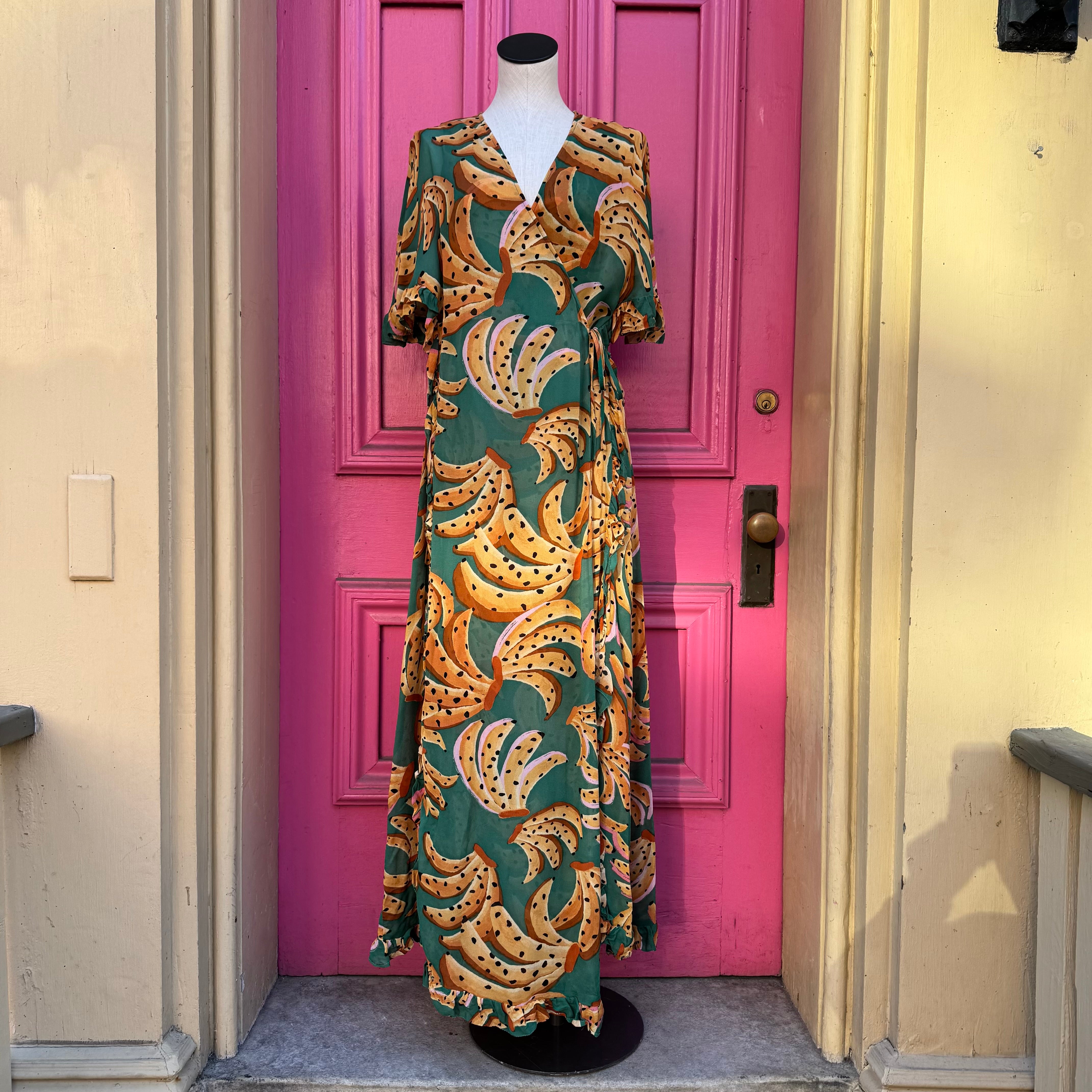 FARM RIO banana print wrap dress size S