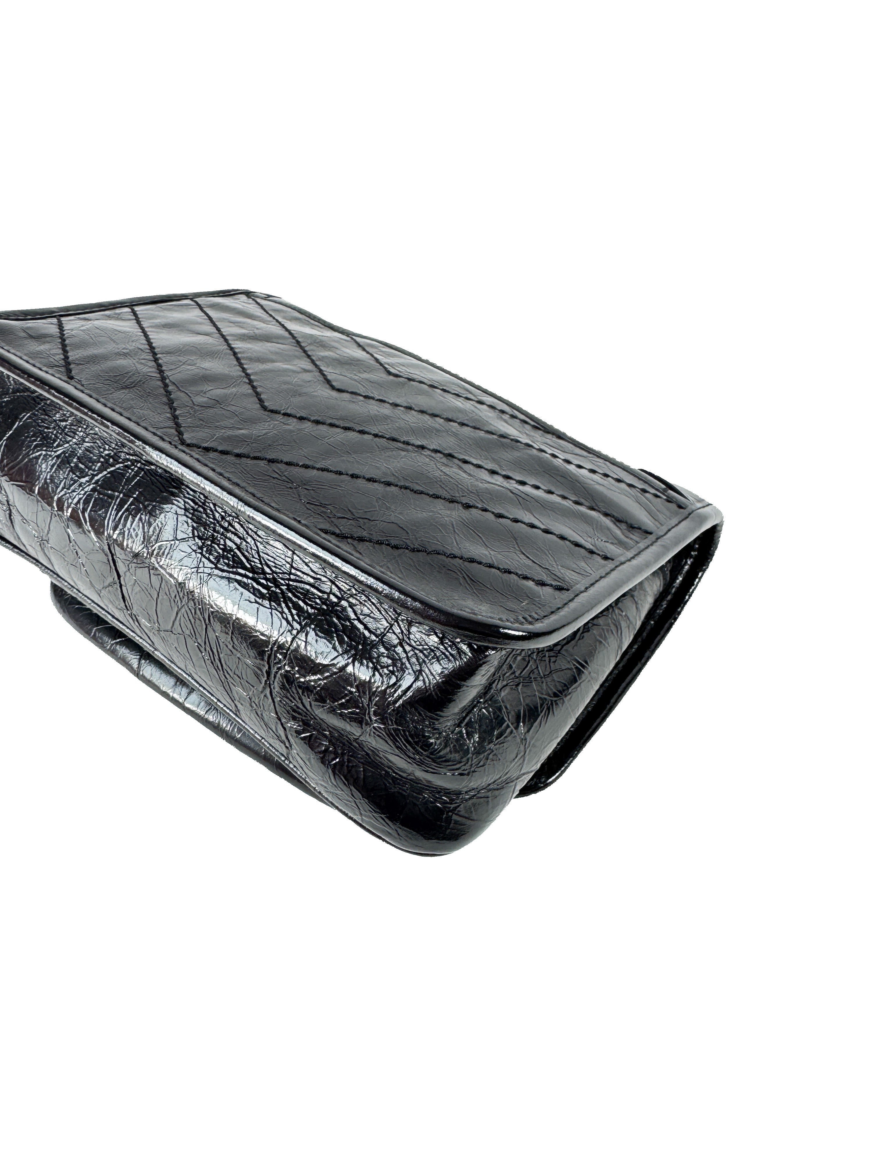 Saint Laurent black crinkled leather Niki MAL633160-0722