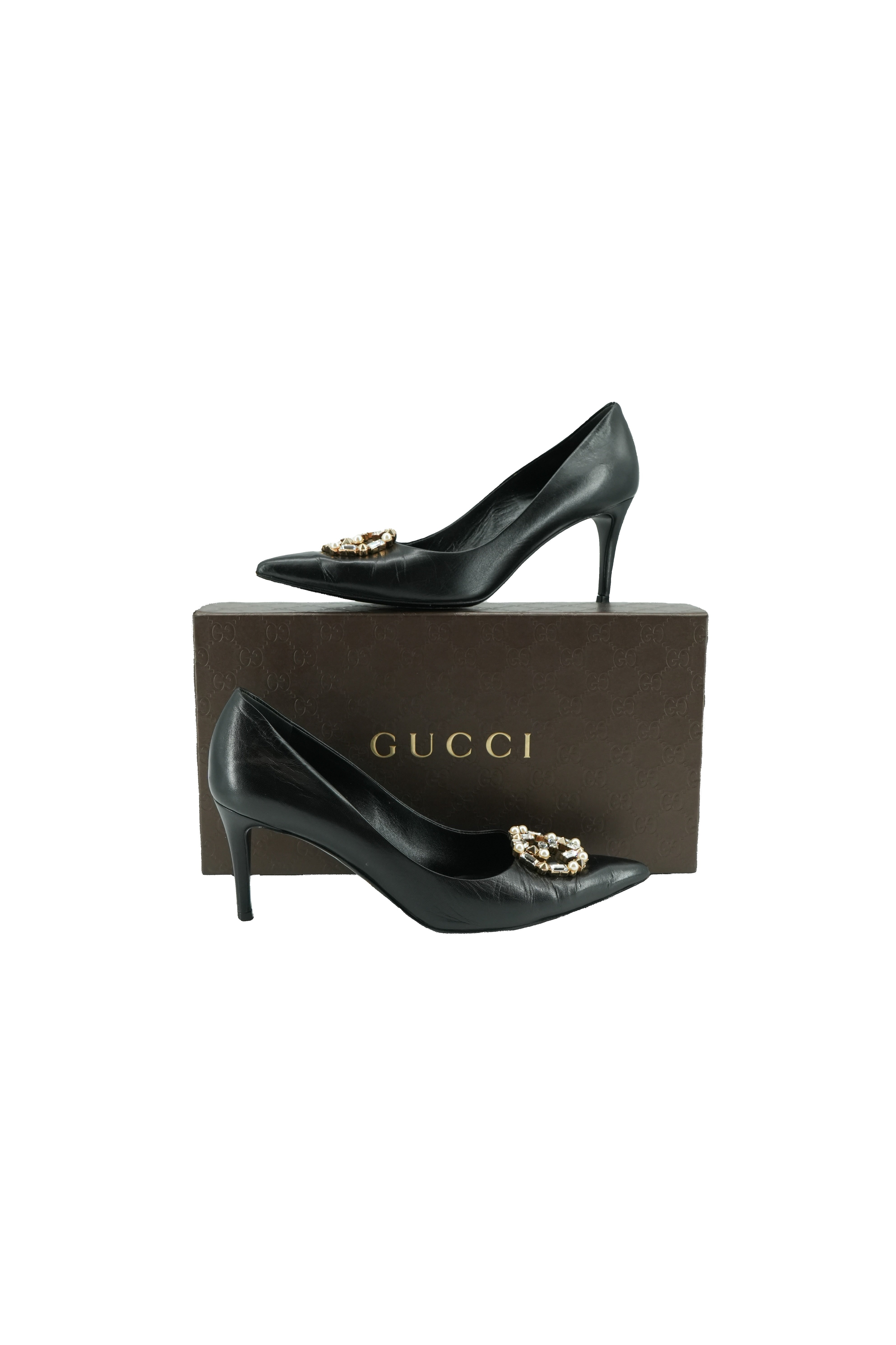Gucci black leather crystal GG pumps size 37 BOX