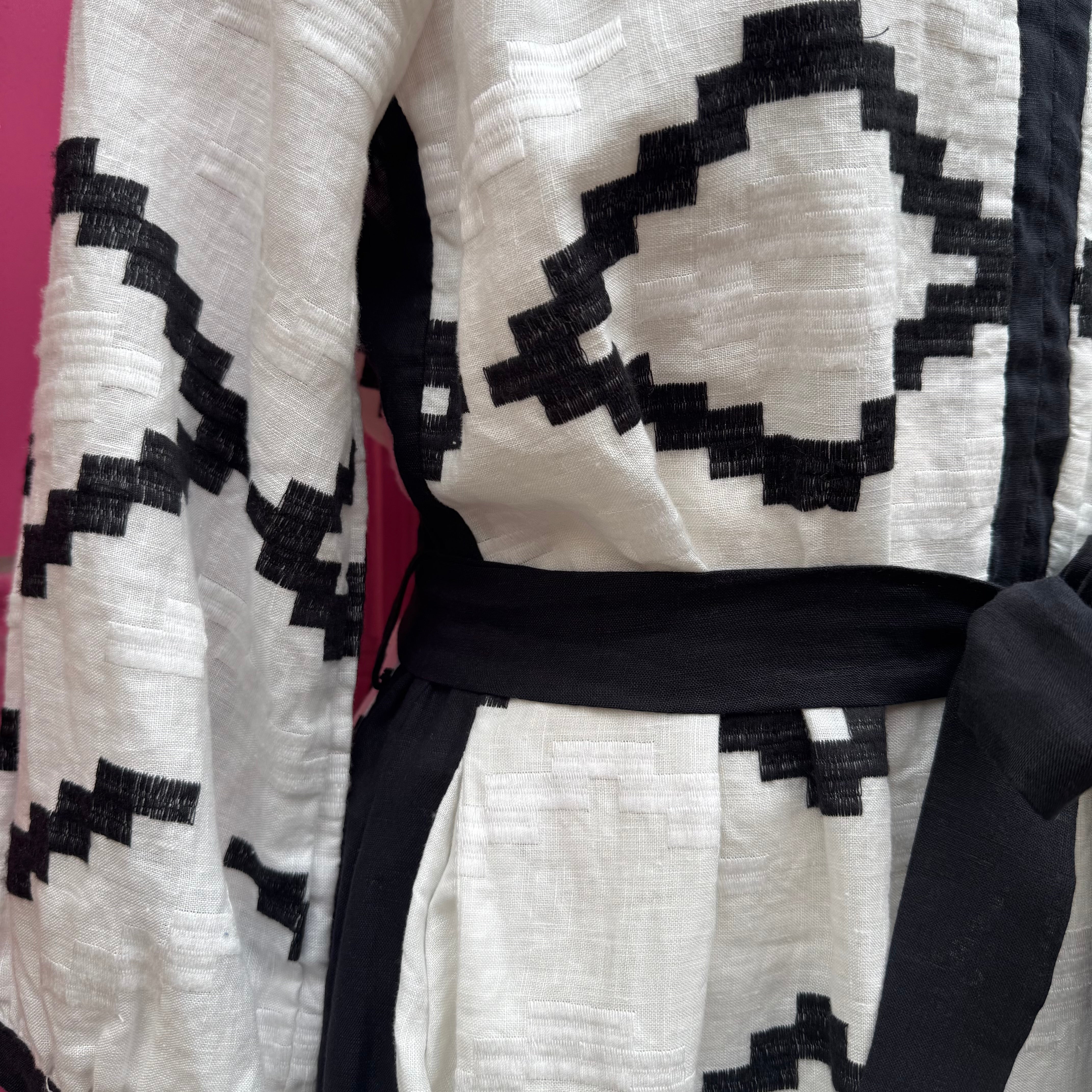 Greek Archaic Kori white black print dress size M - My Girlfriend's Wardrobe LLC