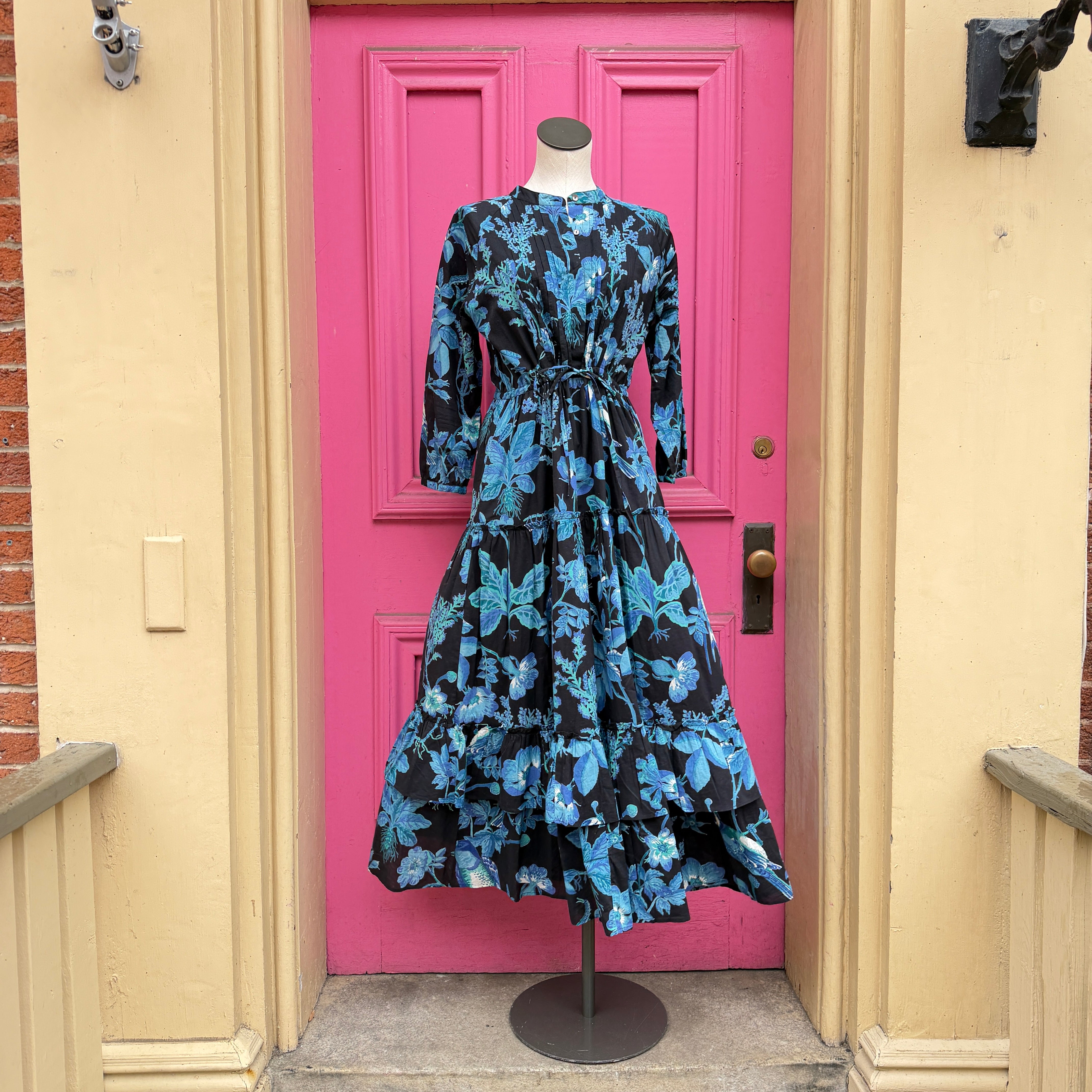Banjanan black blue bird print dress size M