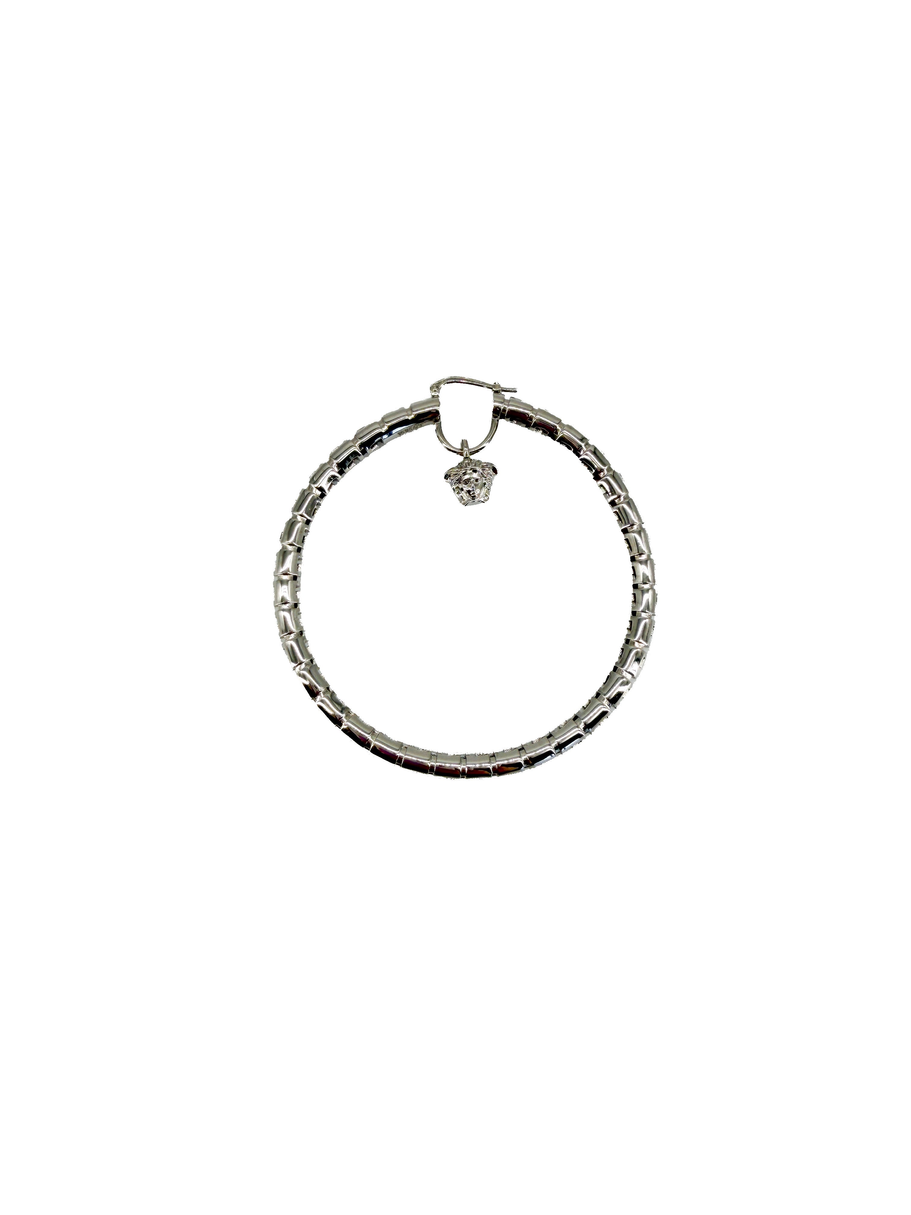 Versace silver tone large Medusa Greca hoop earrings