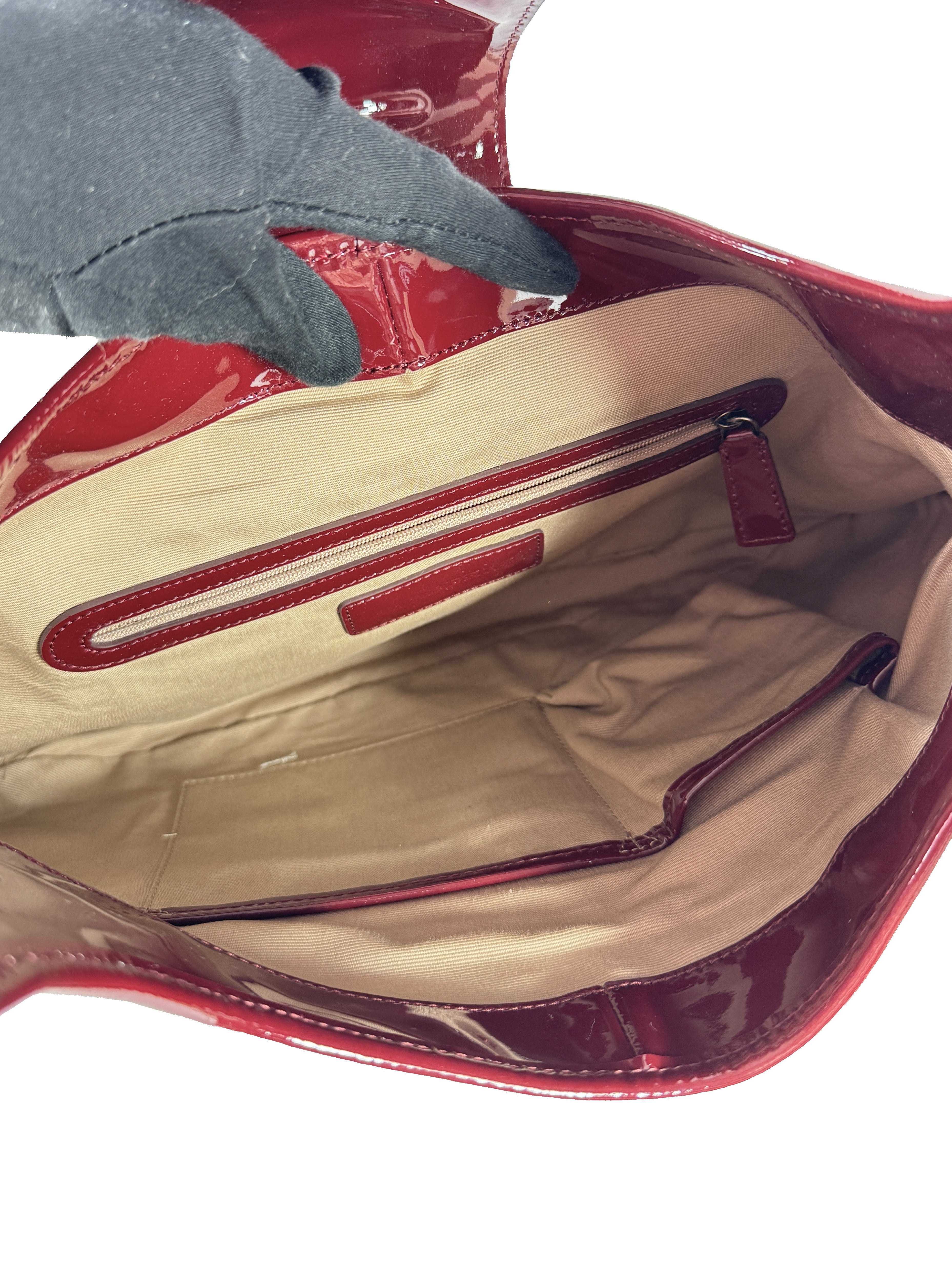 Burberry red patent leather Nova Brook medium hobo NWT