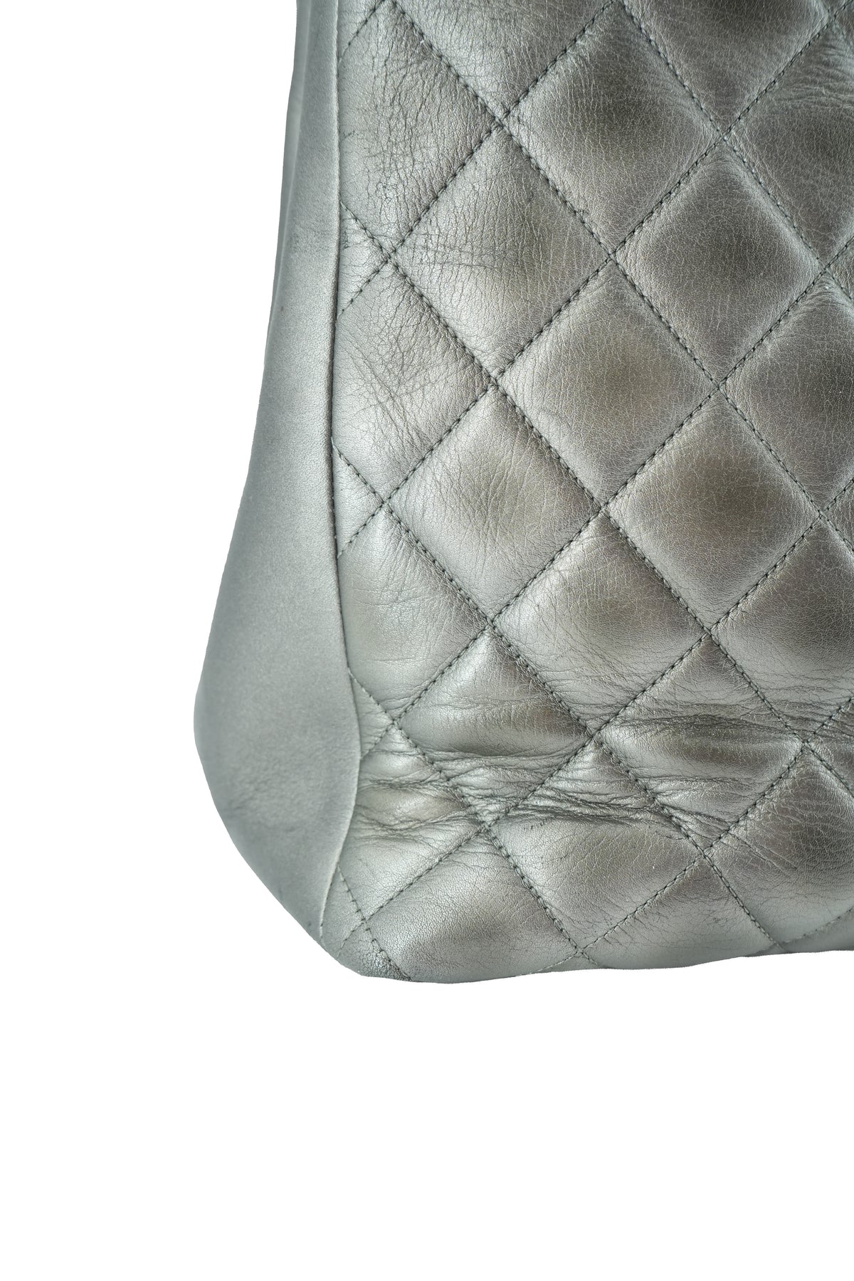 Chanel dark silver quilted large trendy shopping tote 21647644