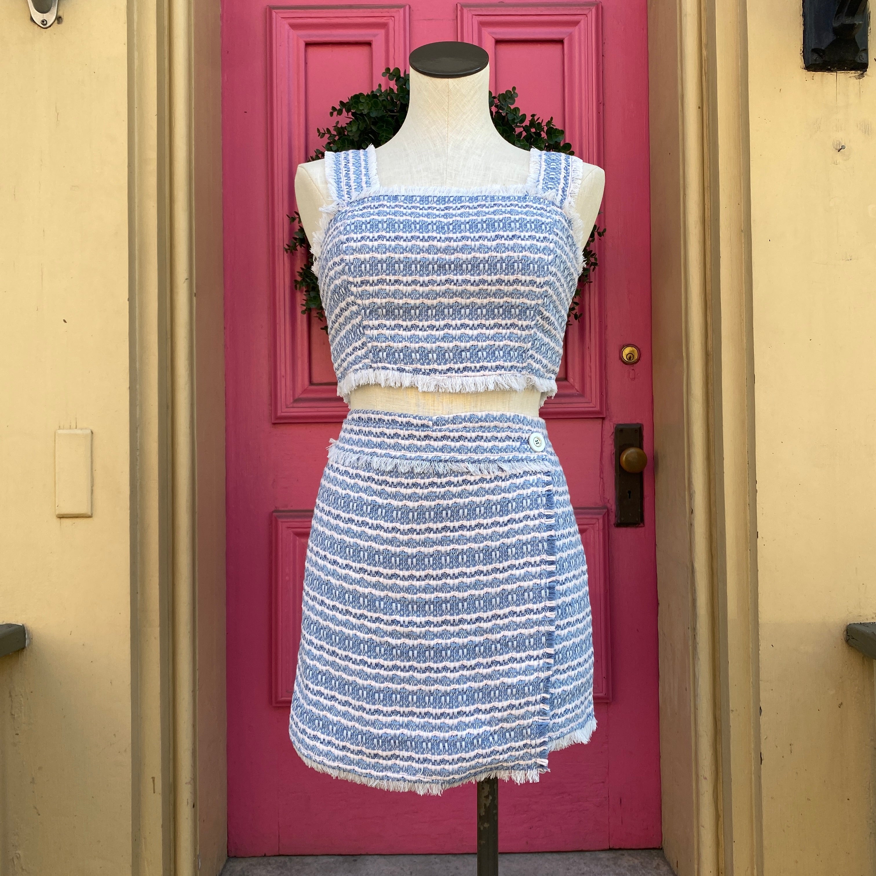 House of Harlow 1960 pink blue tweed skort tank set size 8 NWT