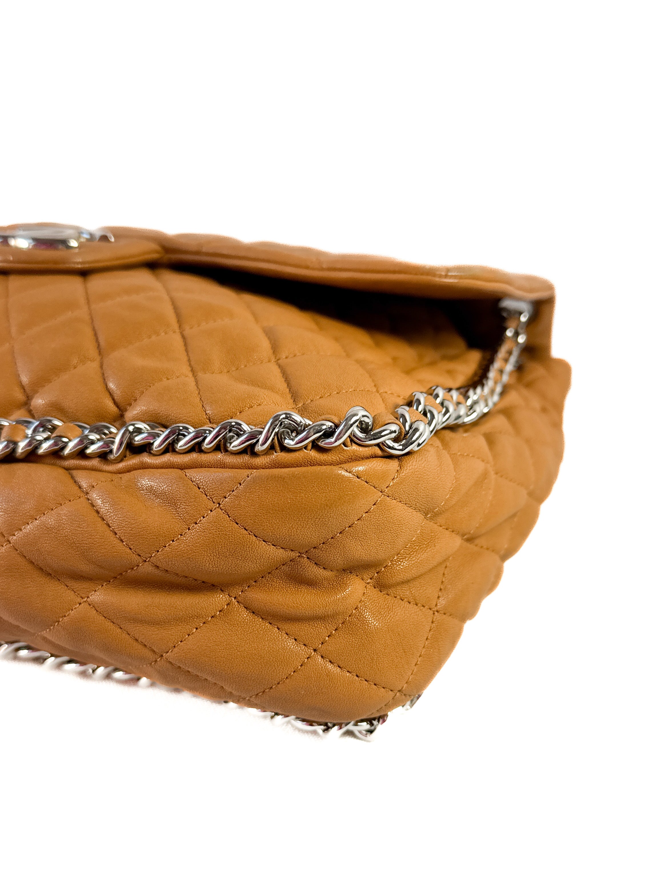 Chanel brown quilted chain around maxi flap shoulder bag 17236173