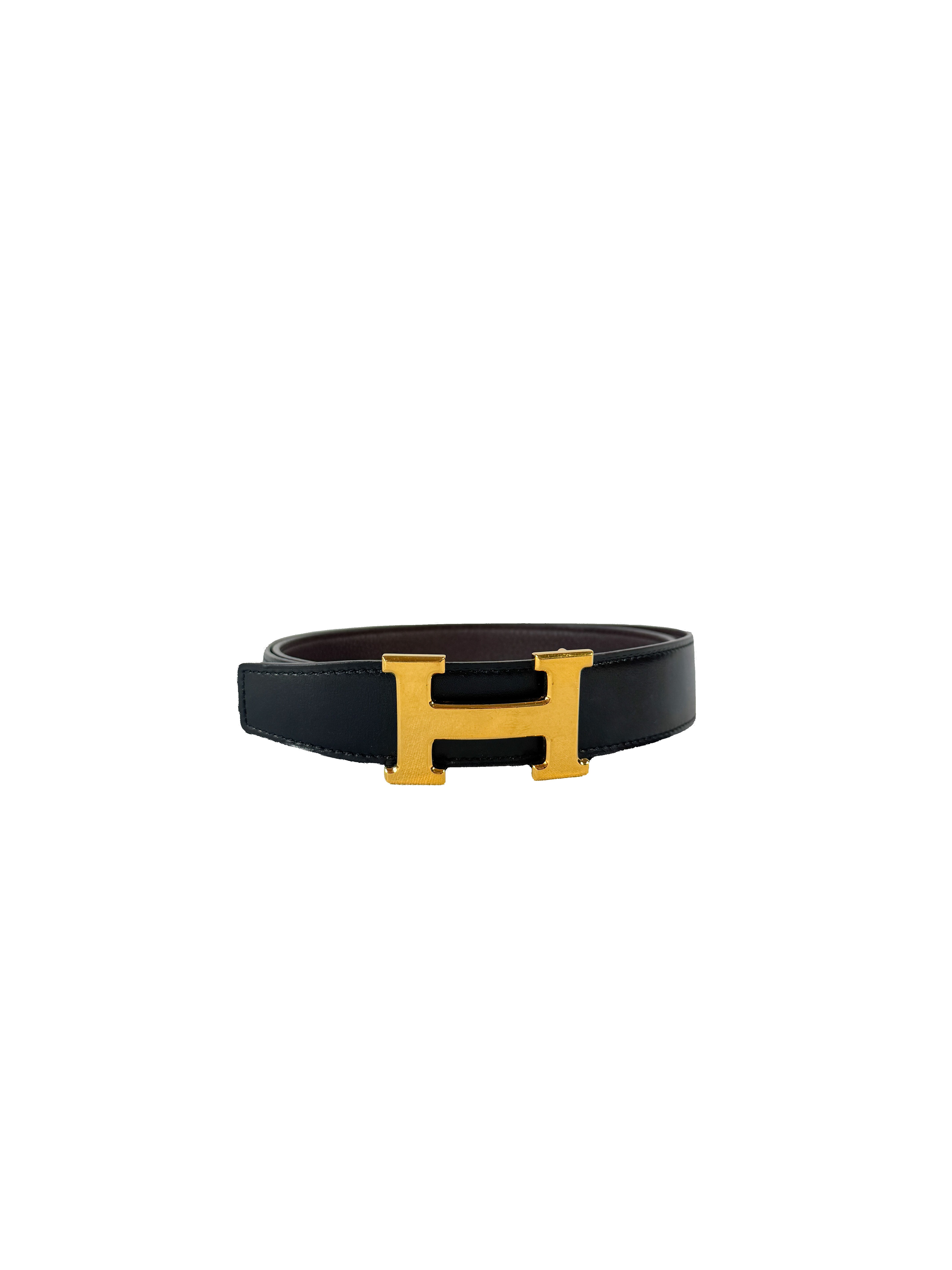 Hermès black Reversible Box 135 Togo Calfskin Constance Belt A AA O2O SZ85