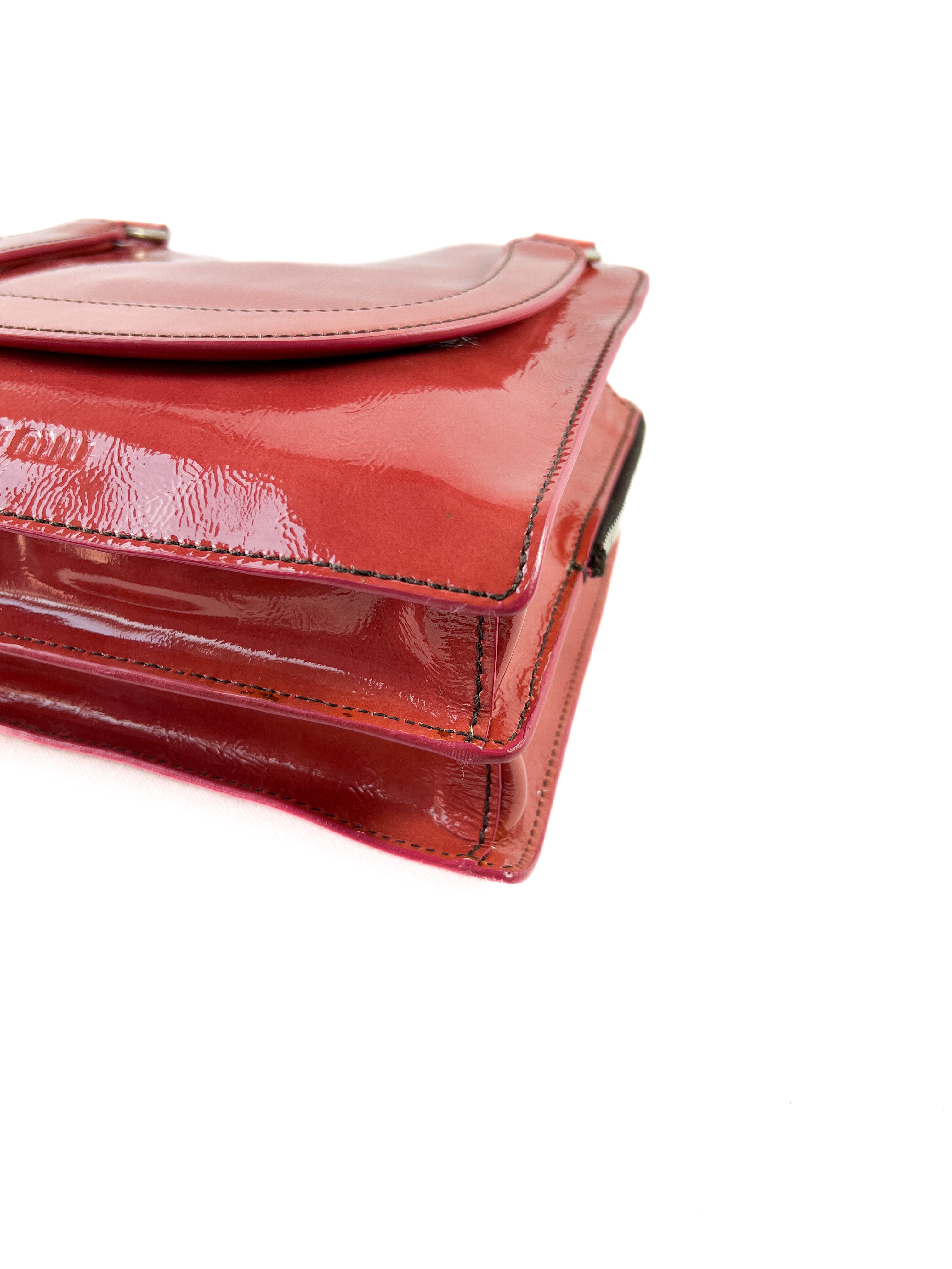Miu Miu coral patent leather top handle bag (Fall 2003 RTW)