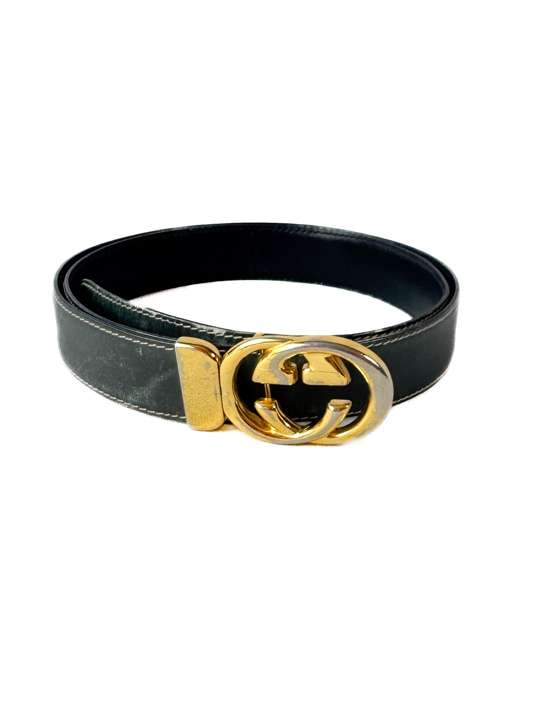 Gucci navy/gray leather reversible belt 95-38 *as is*