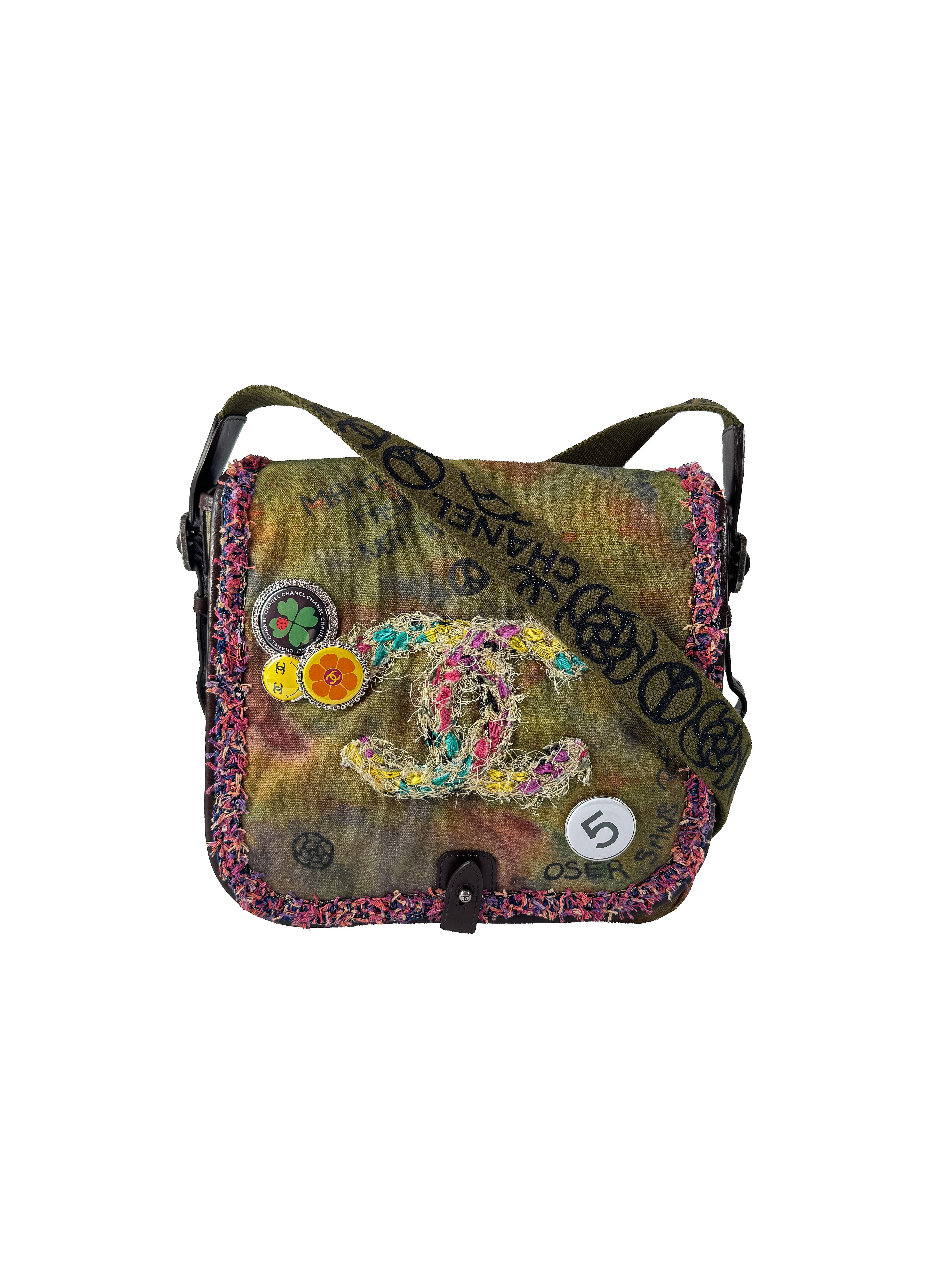 Chanel Washed Toile Graffiti On The Pavements Messenger Khaki Multicolor