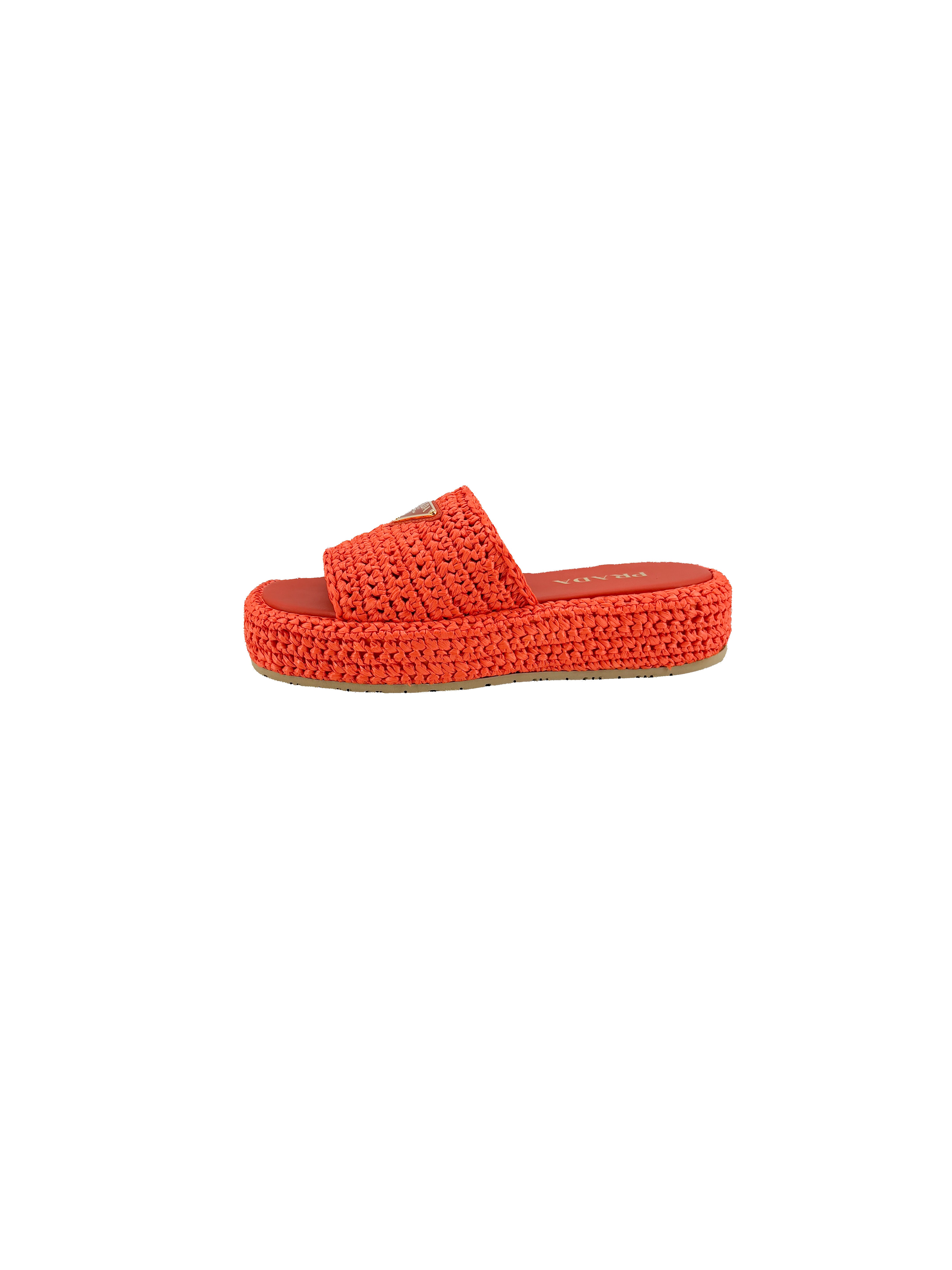 Prada orange Raffia slides size 38 BOX NEW