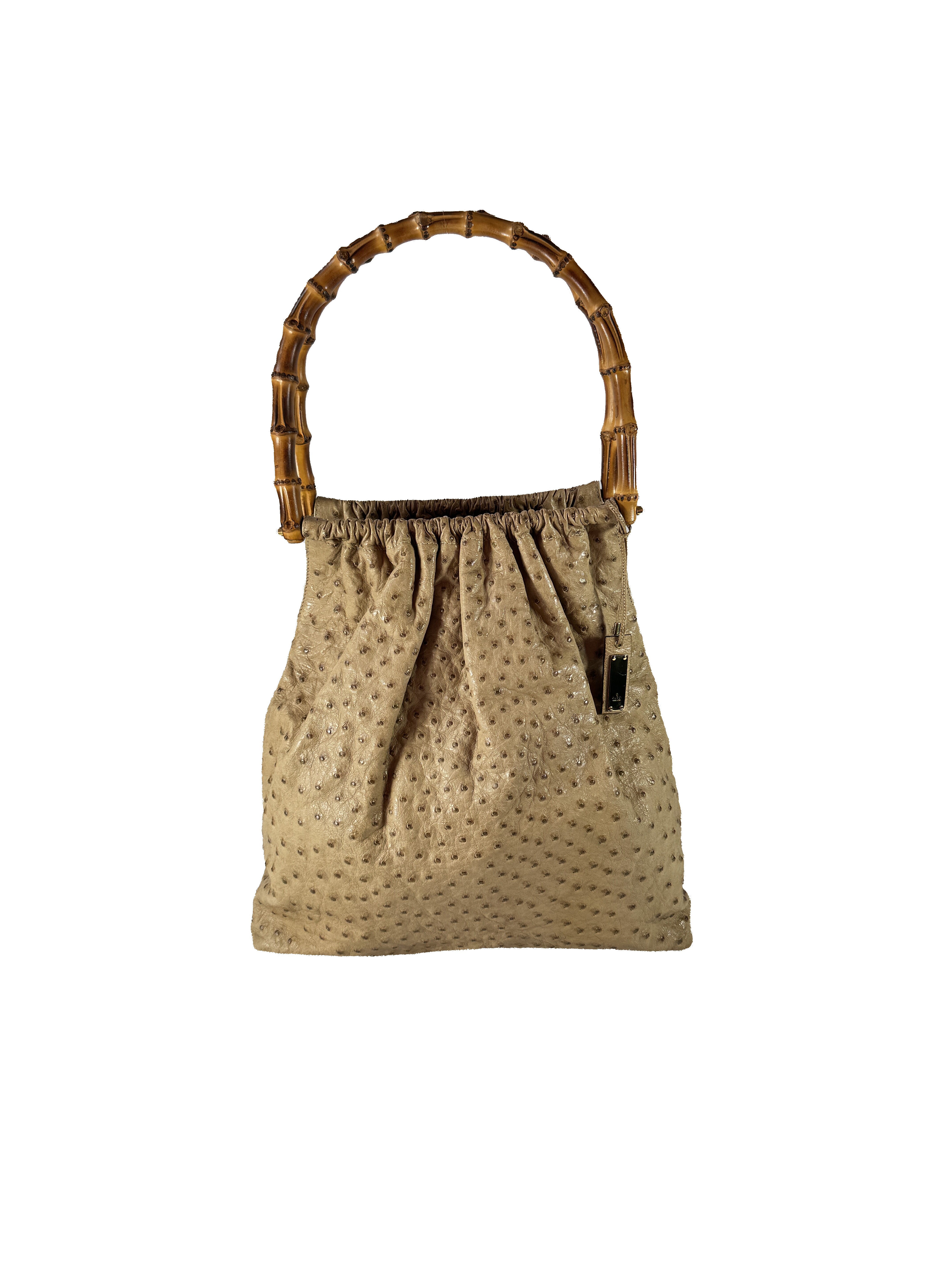 Gucci beige bamboo handle Ostrich vintage bag 204990