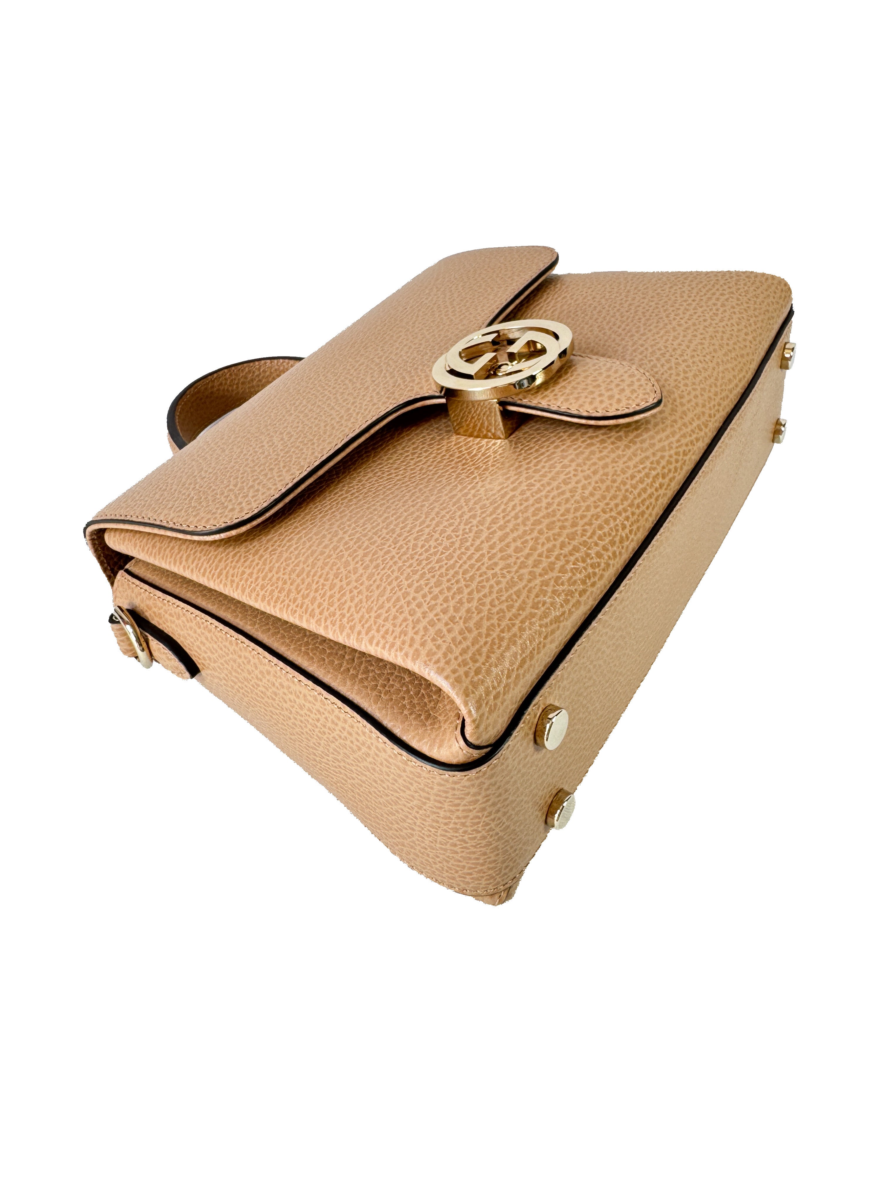 Gucci beige Dollar calfskin interlocking G top handle bag 193075