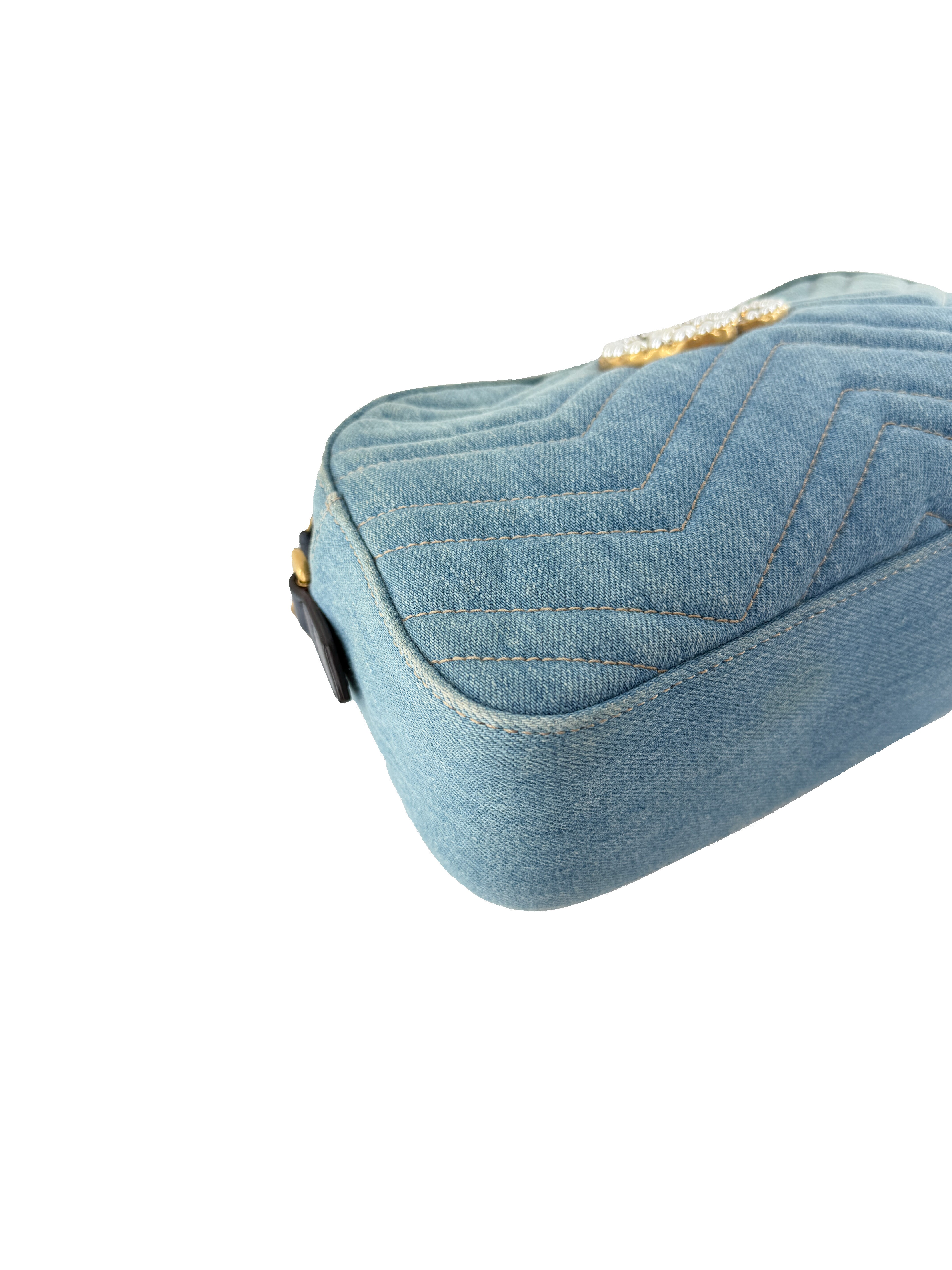 Gucci denim Marmont Matelassé Pearly GG crossbody 447632 520981