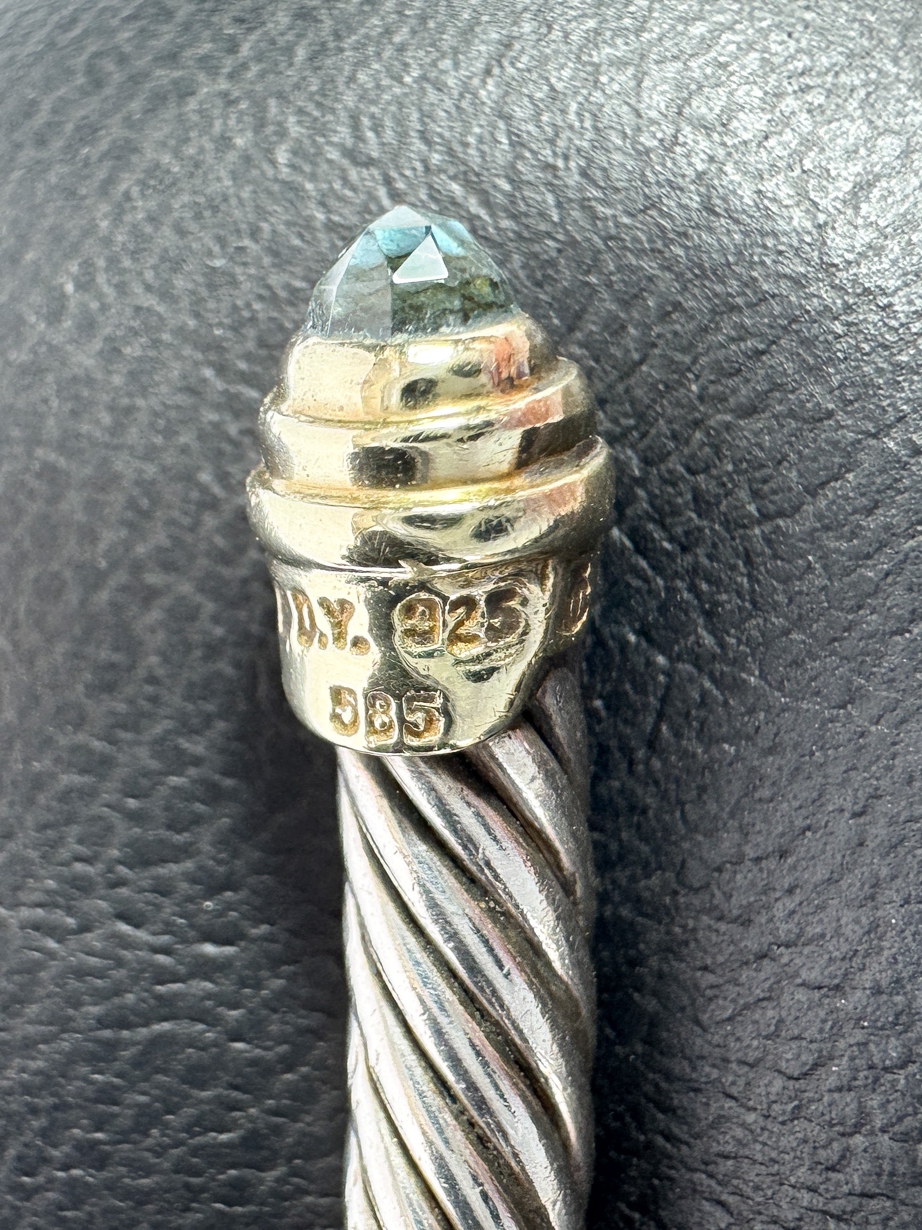 David Yurman sterling silver 14k gold blue topaz 4MM cable classic