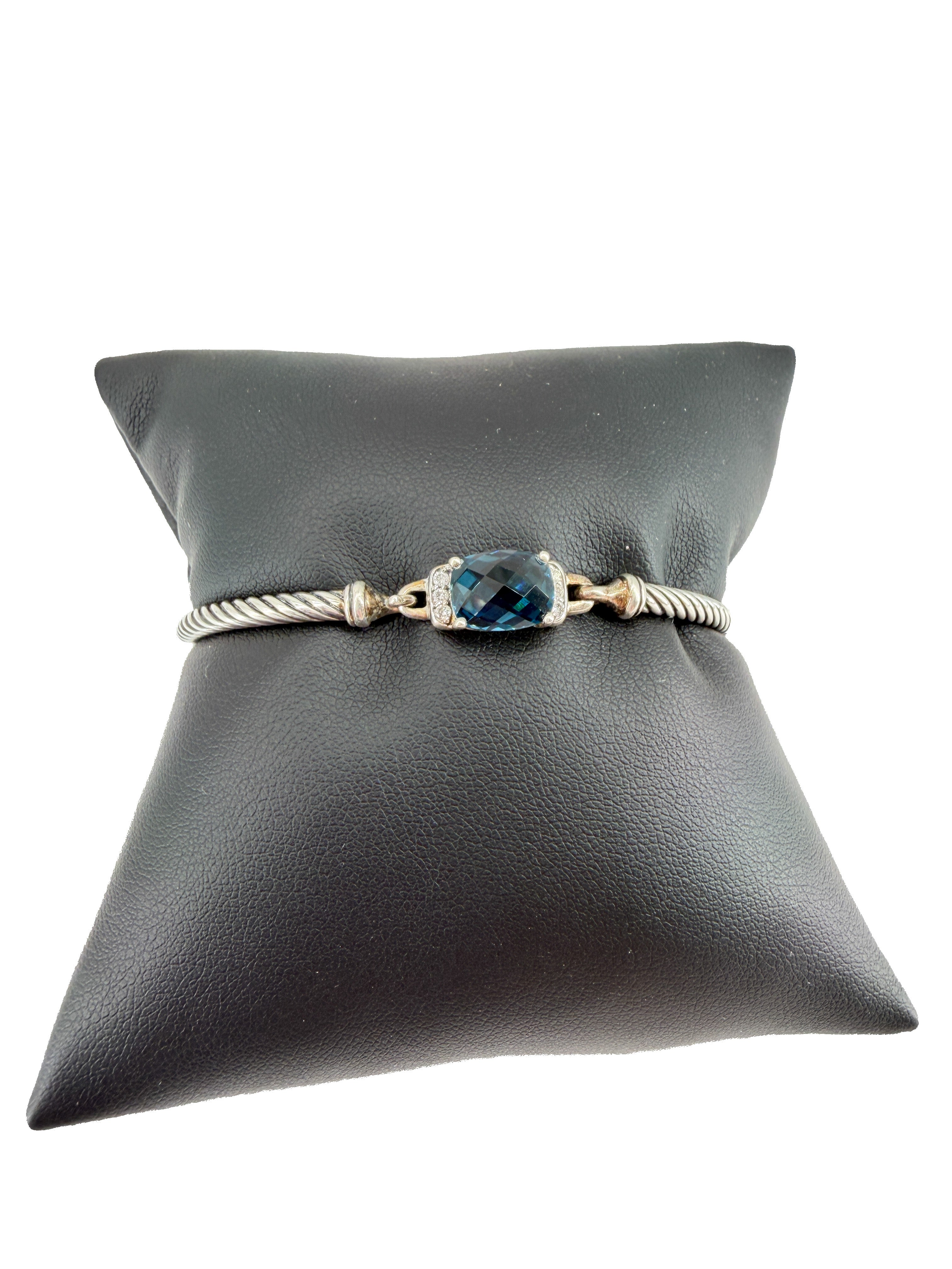 David Yurman sterling silver, blue topaz, diamonds Wheaton bracelet