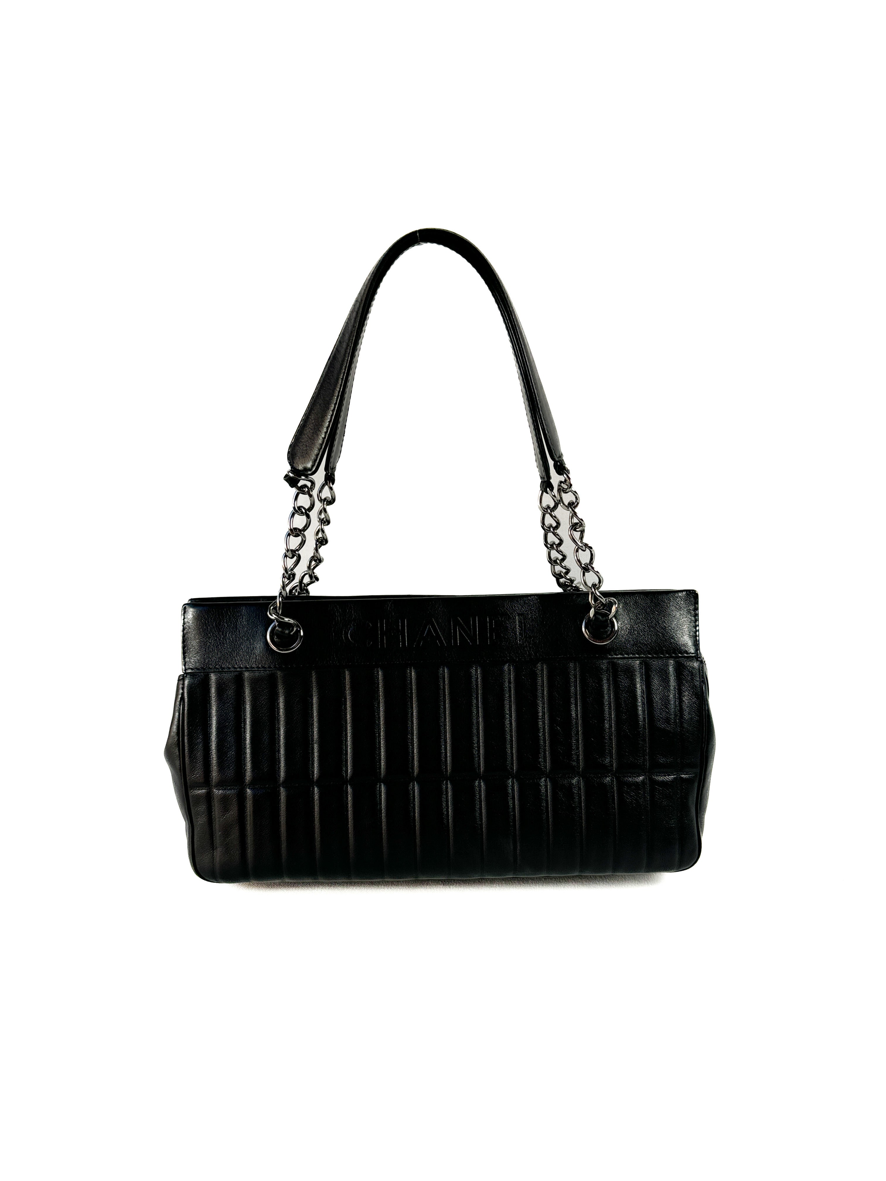 Chanel black calfskin vertical quilted Lax bag