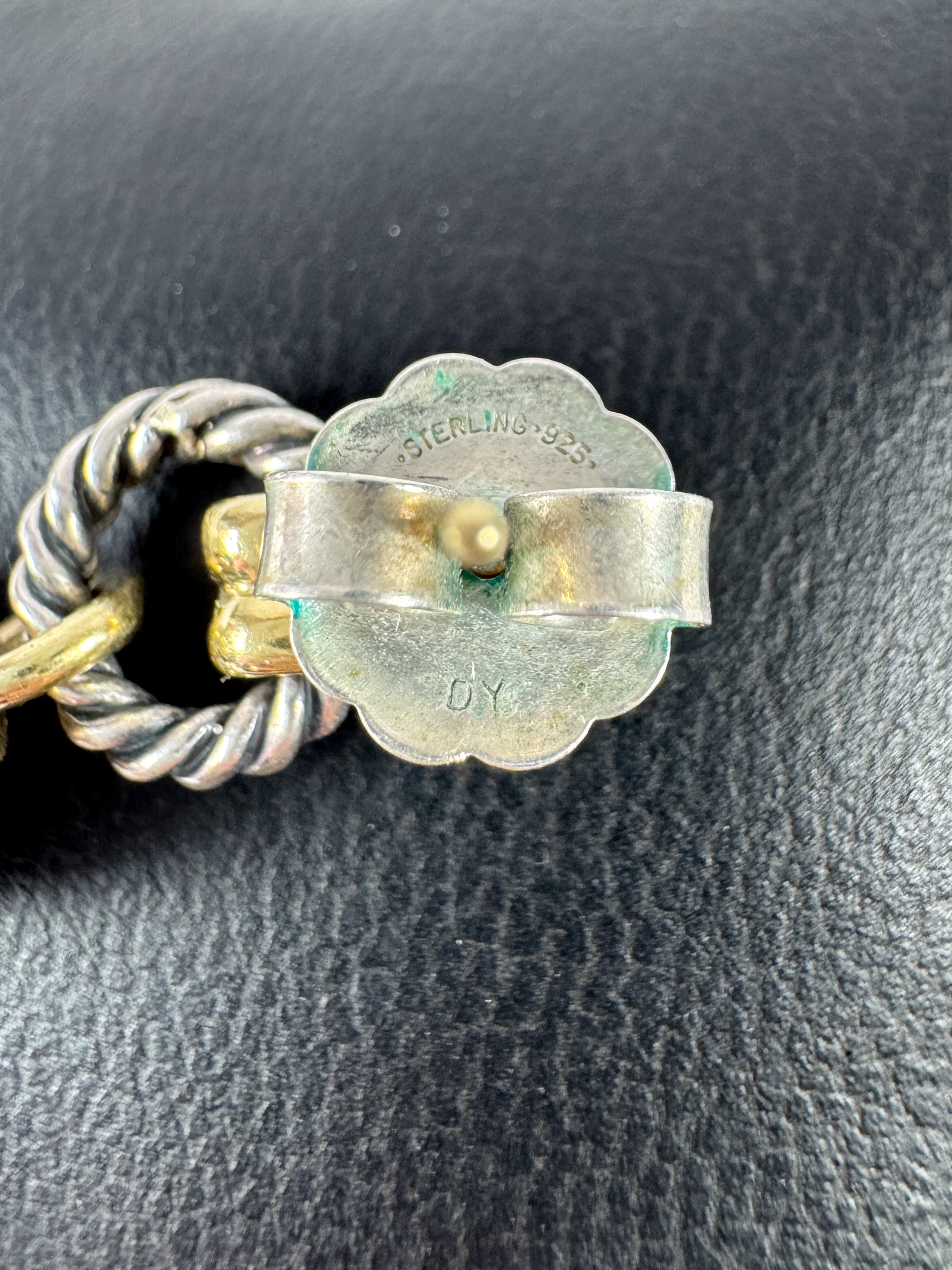 David Yurman sterling silver 14k gold gray pearl drop earrings