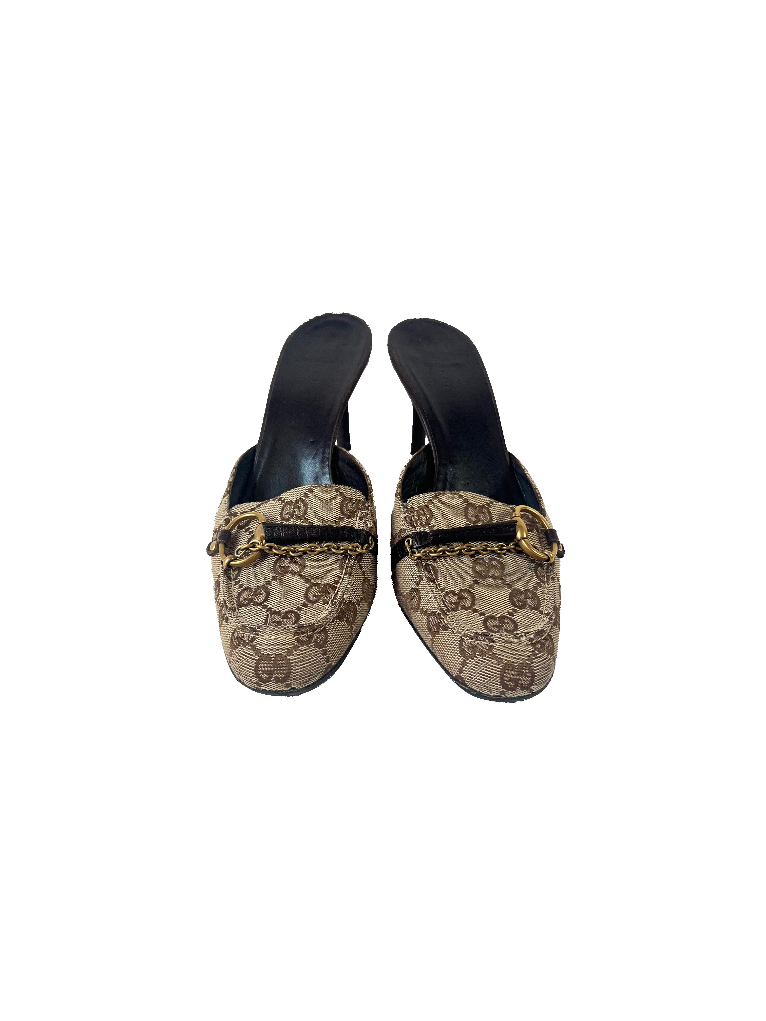 Gucci GG brown horsebit mules size 10 115084