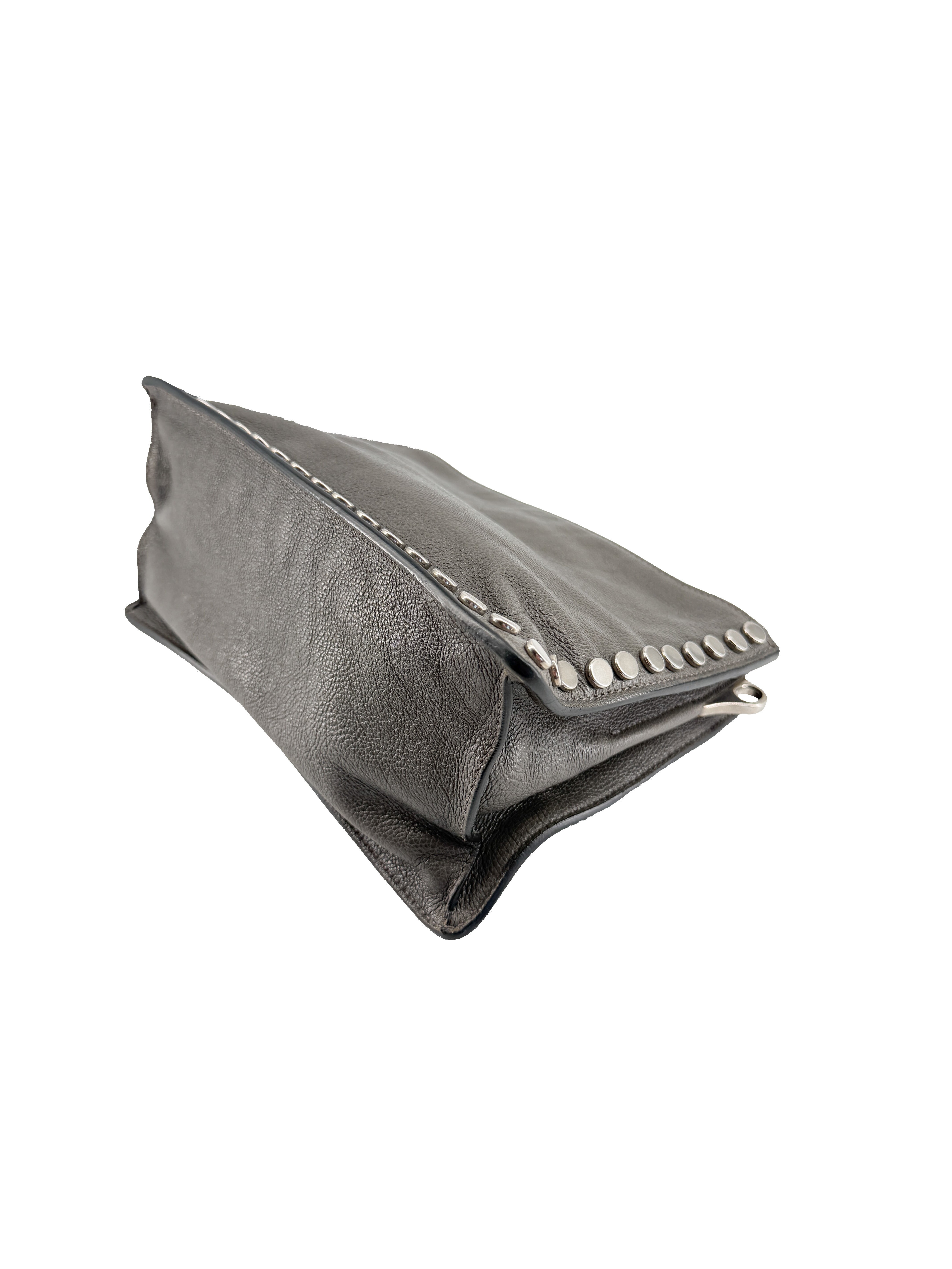 Prada gray leather studded Etiquette crossbody bag