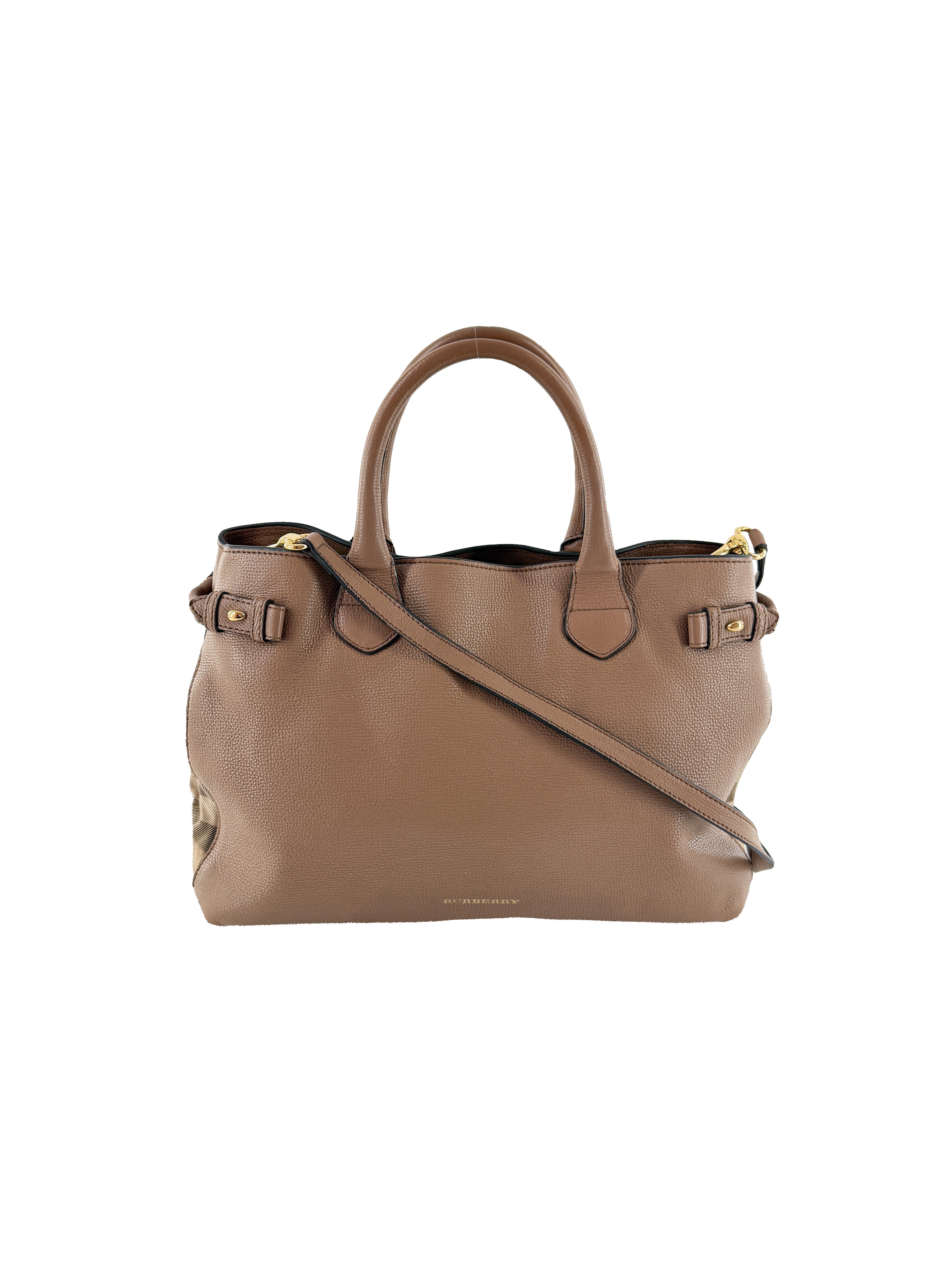 Burberry brown leather medium Banner check tote