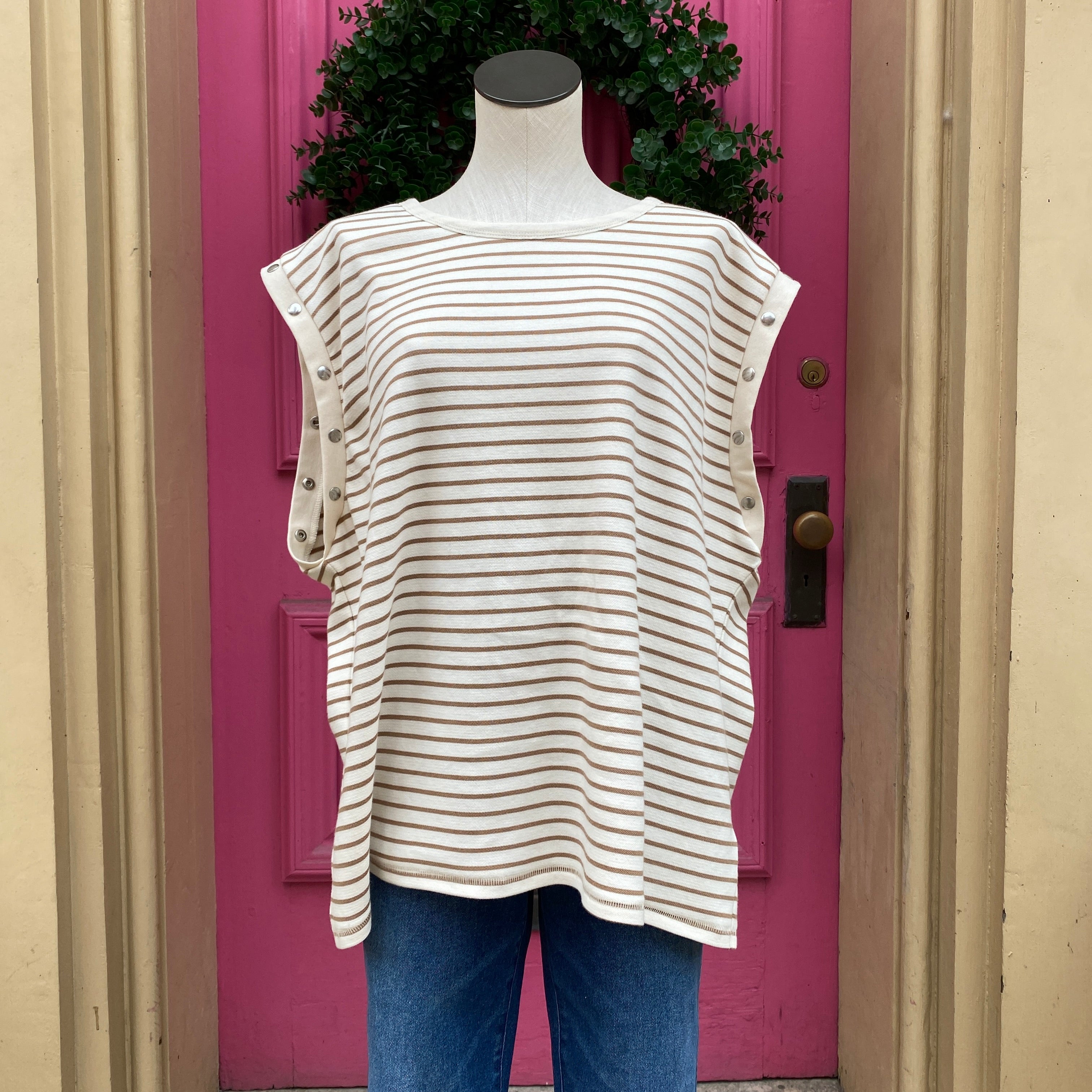 Maeve cream brown striped long sleeve top size XL NWT