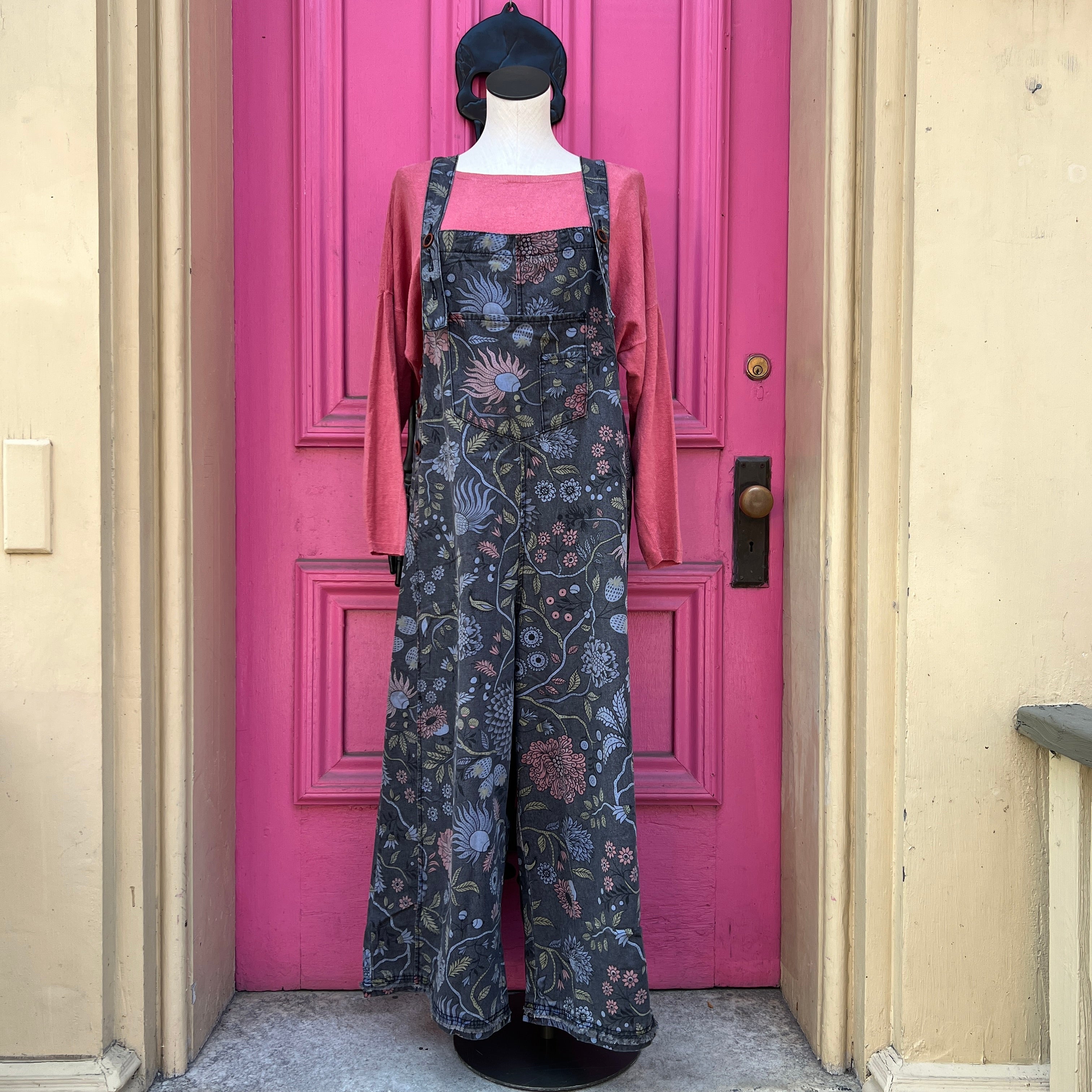 Three Bird Nest floral overalls size L NWT