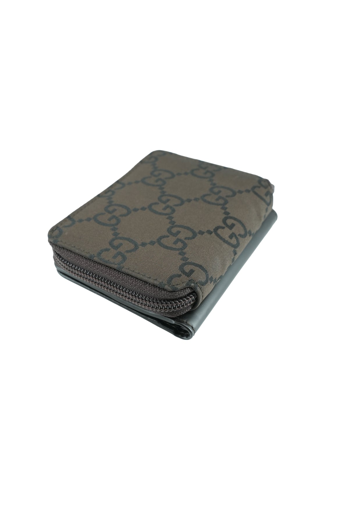 Gucci brown canvas leather GG compact wallet 035-0416-1991