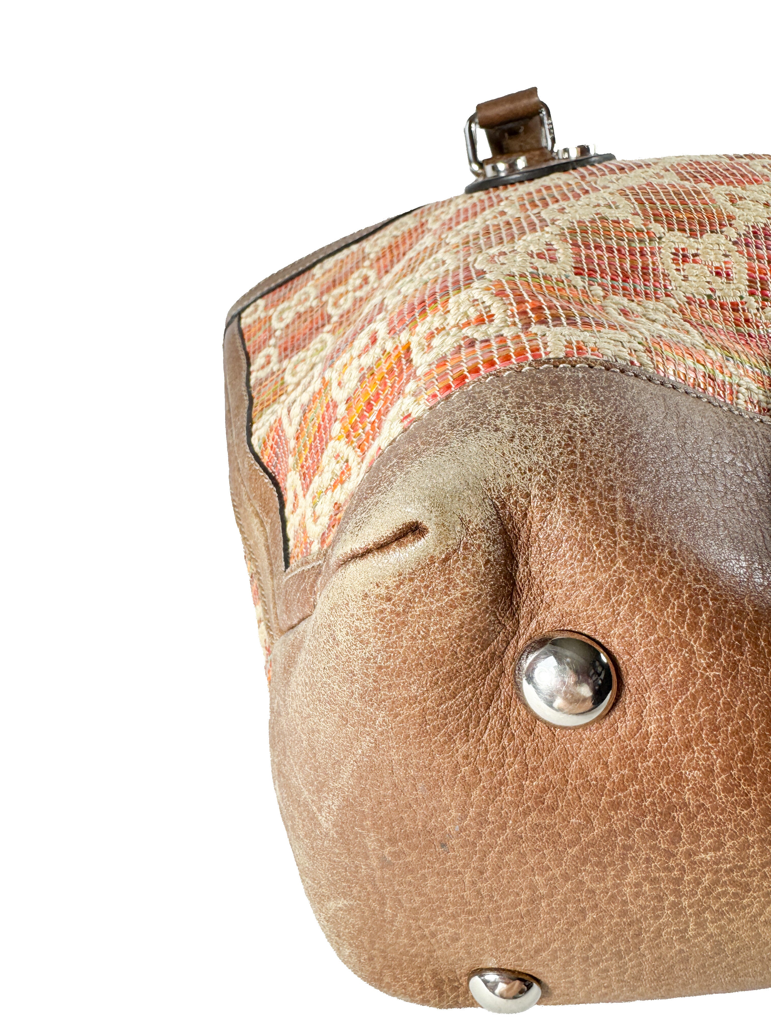 Gucci GG sunset Paglia straw and leather tote 232973000926