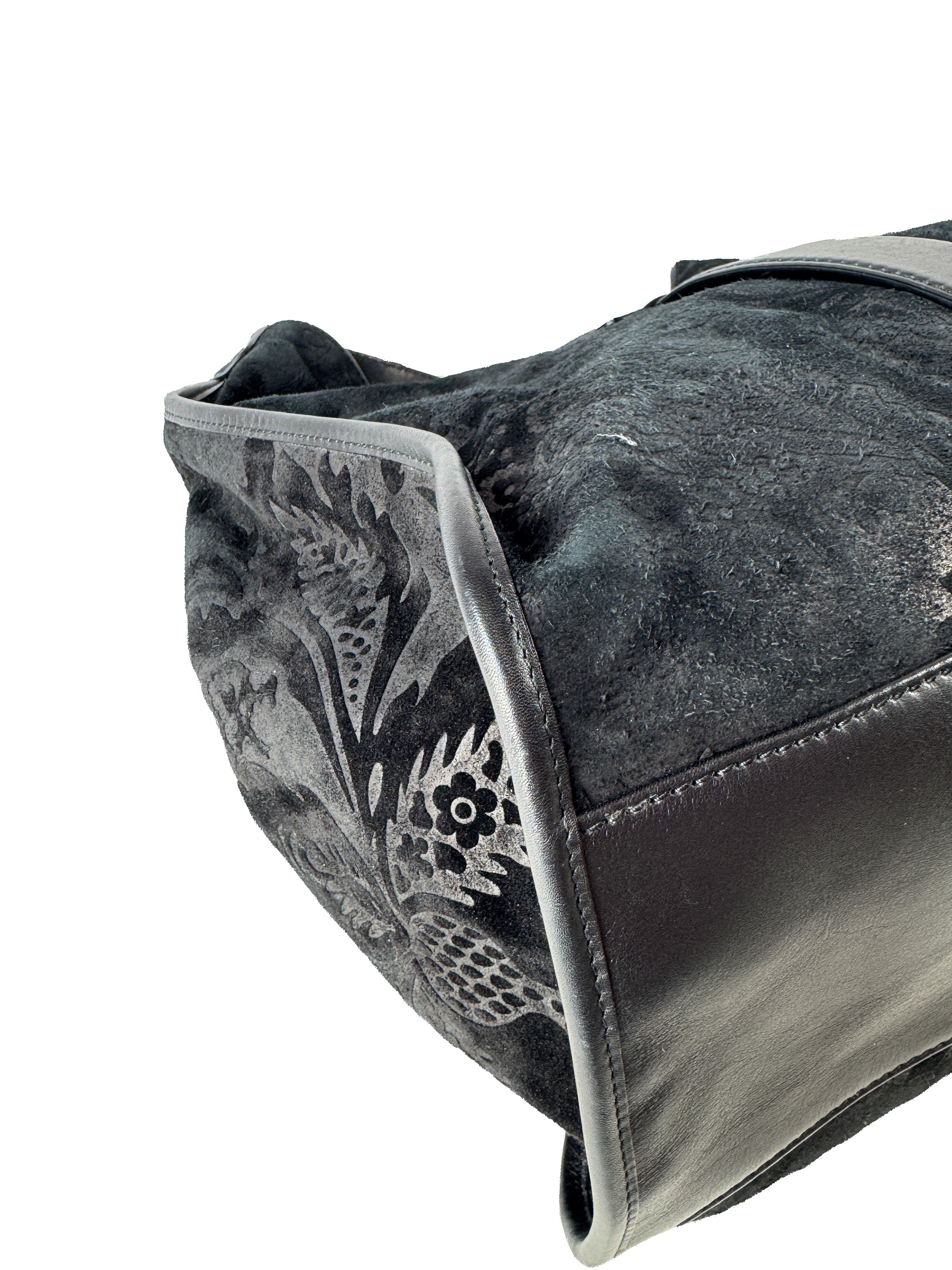 Gucci Black Soft Stirrup Tote Brocade Leather Large 296855002123