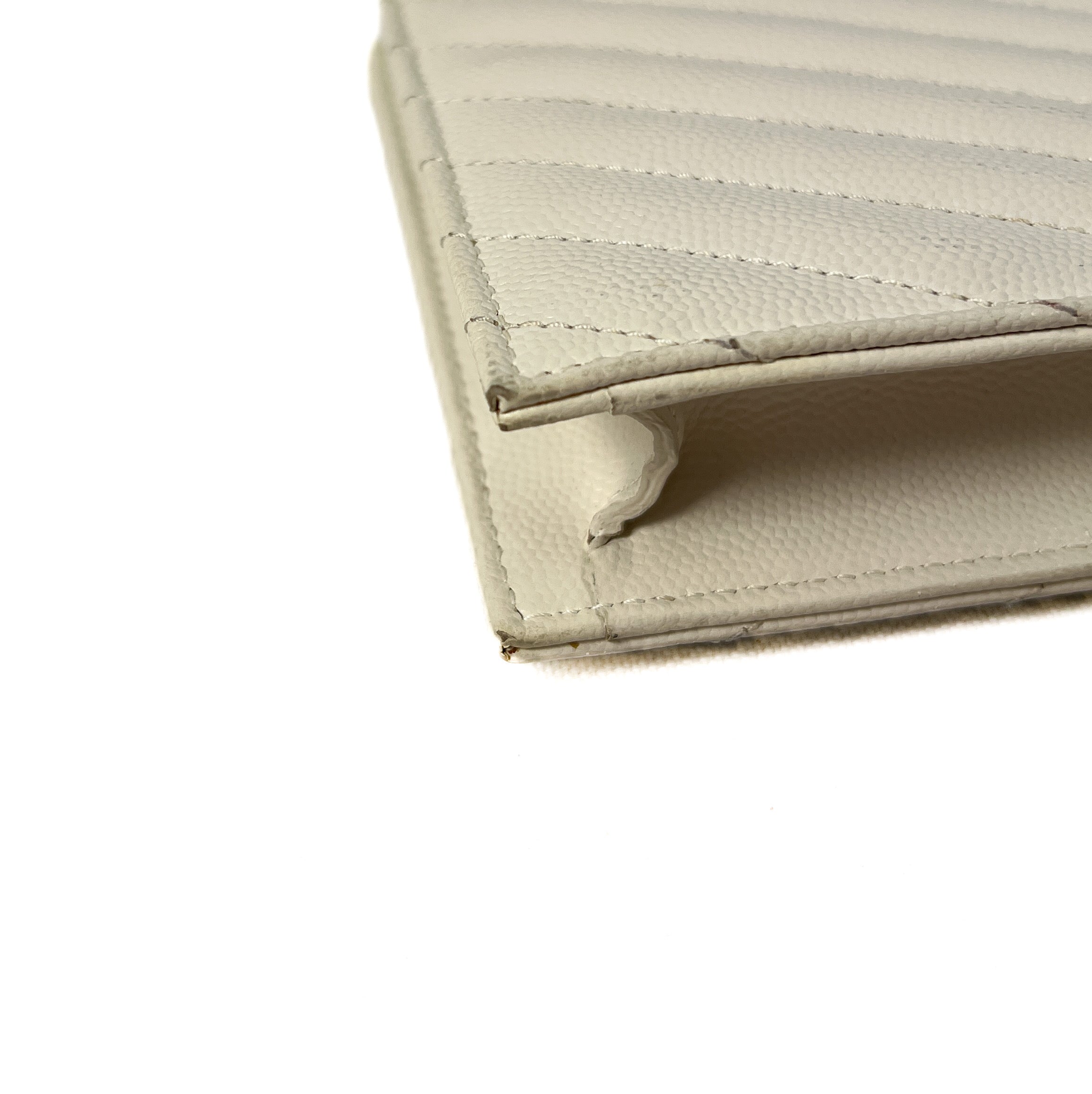 Saint Laurent off white Grain De Poudre Matelasse Chevron Double Zip Wallet