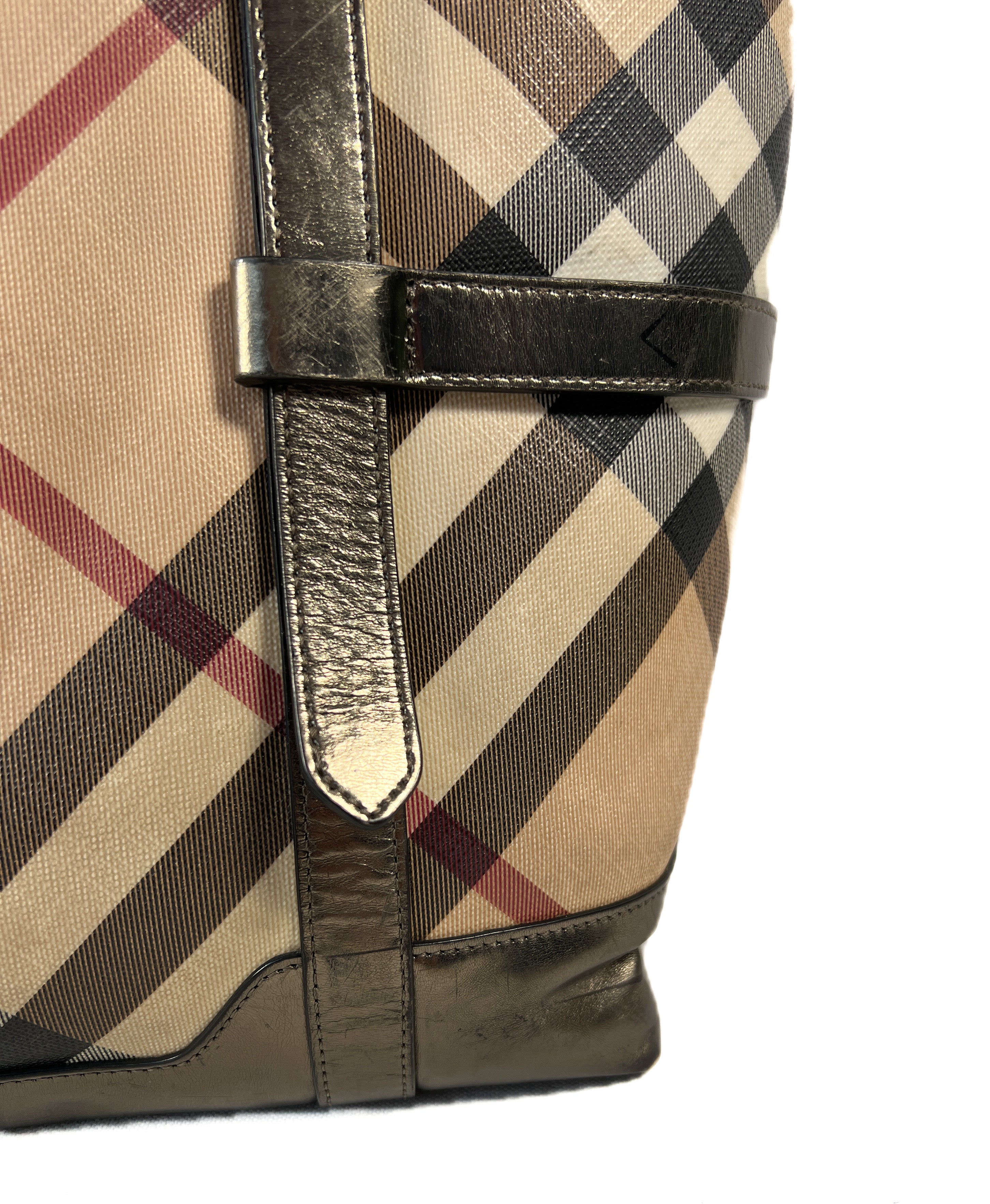 Burberry plaid silver metallic tote **AS IS**