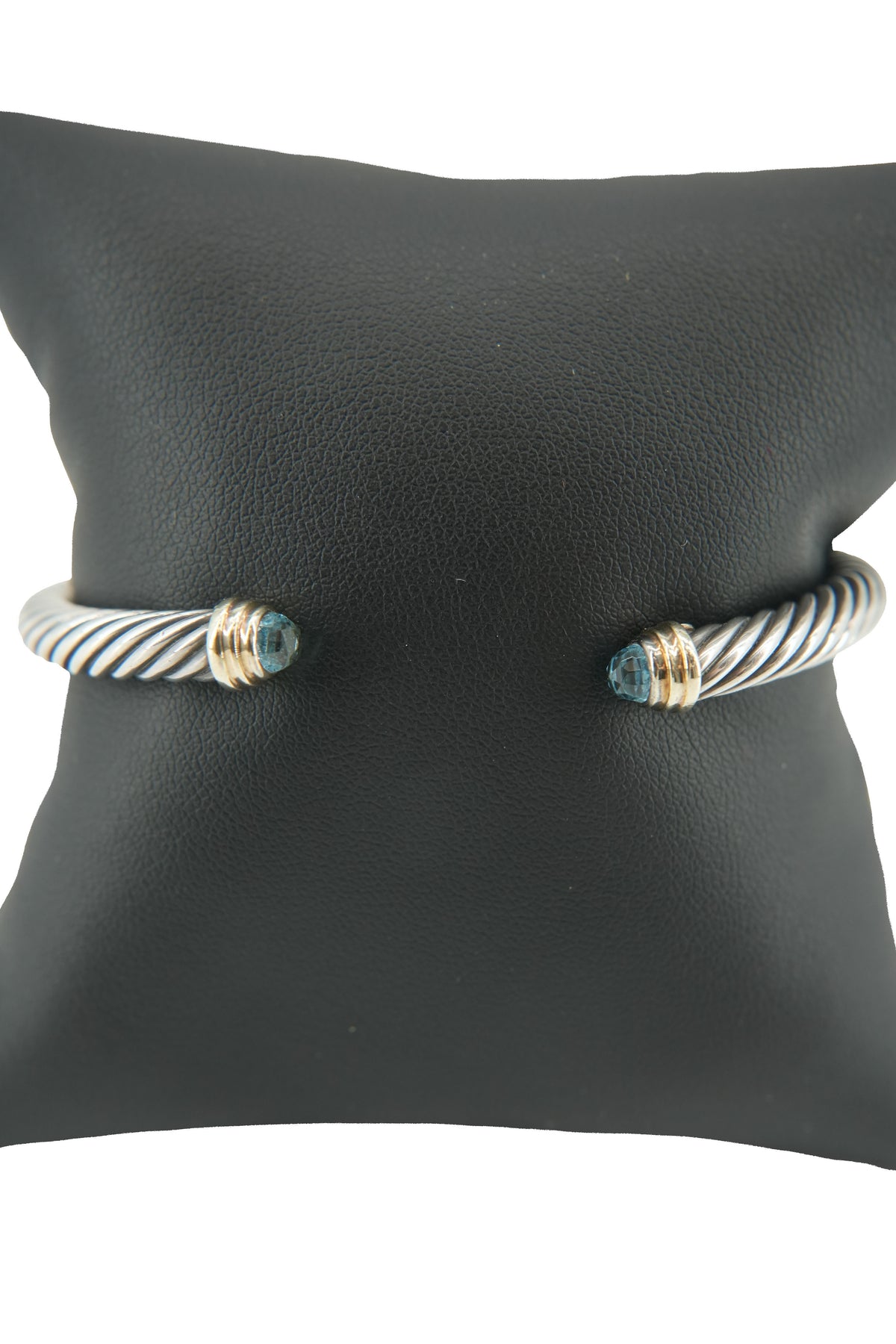 David Yurman sterling silver, yellow gold, blue topaz 4MM cable classic bracelet