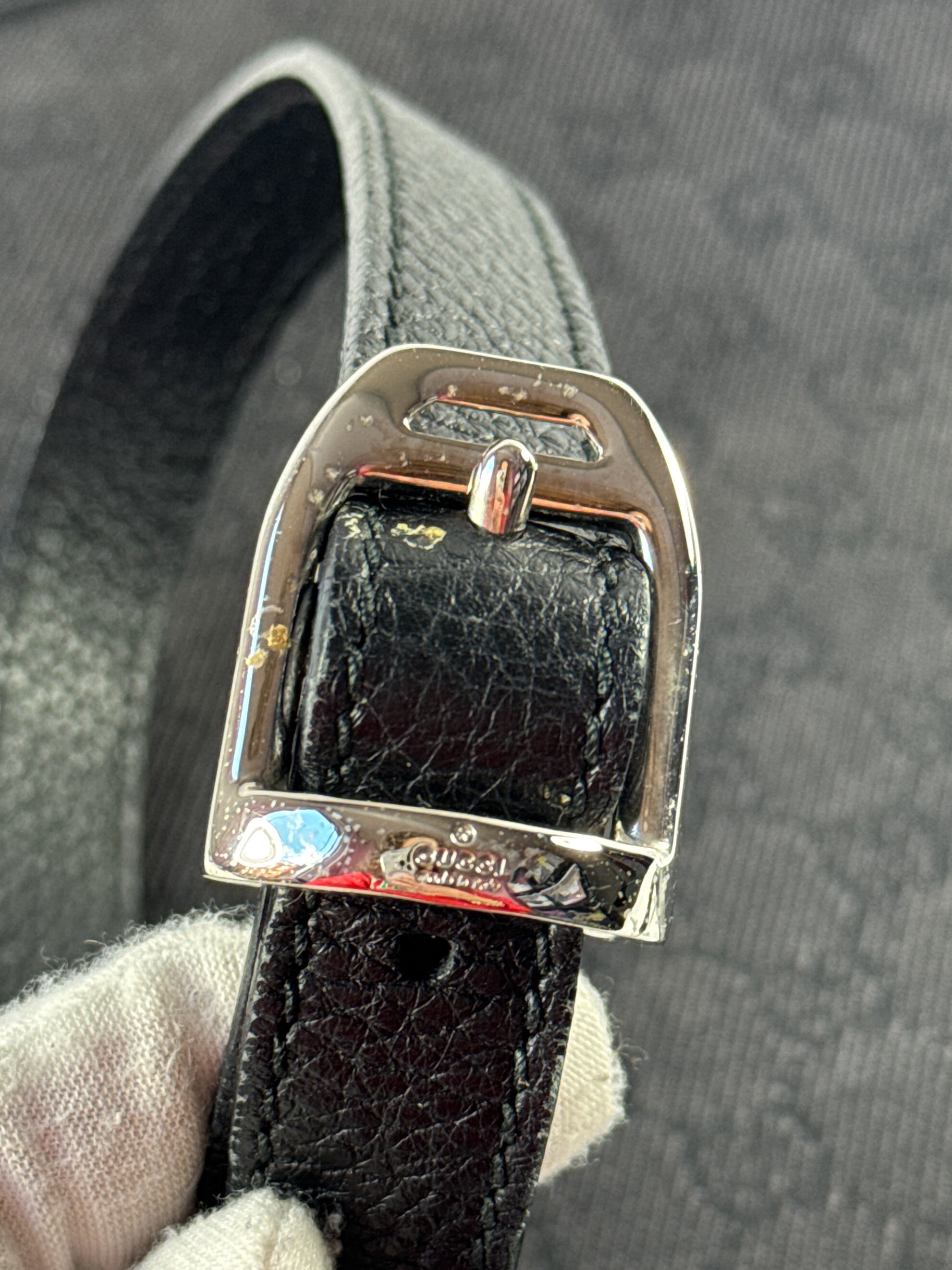 Gucci black denim/leather half moon crossbody 27238052175308