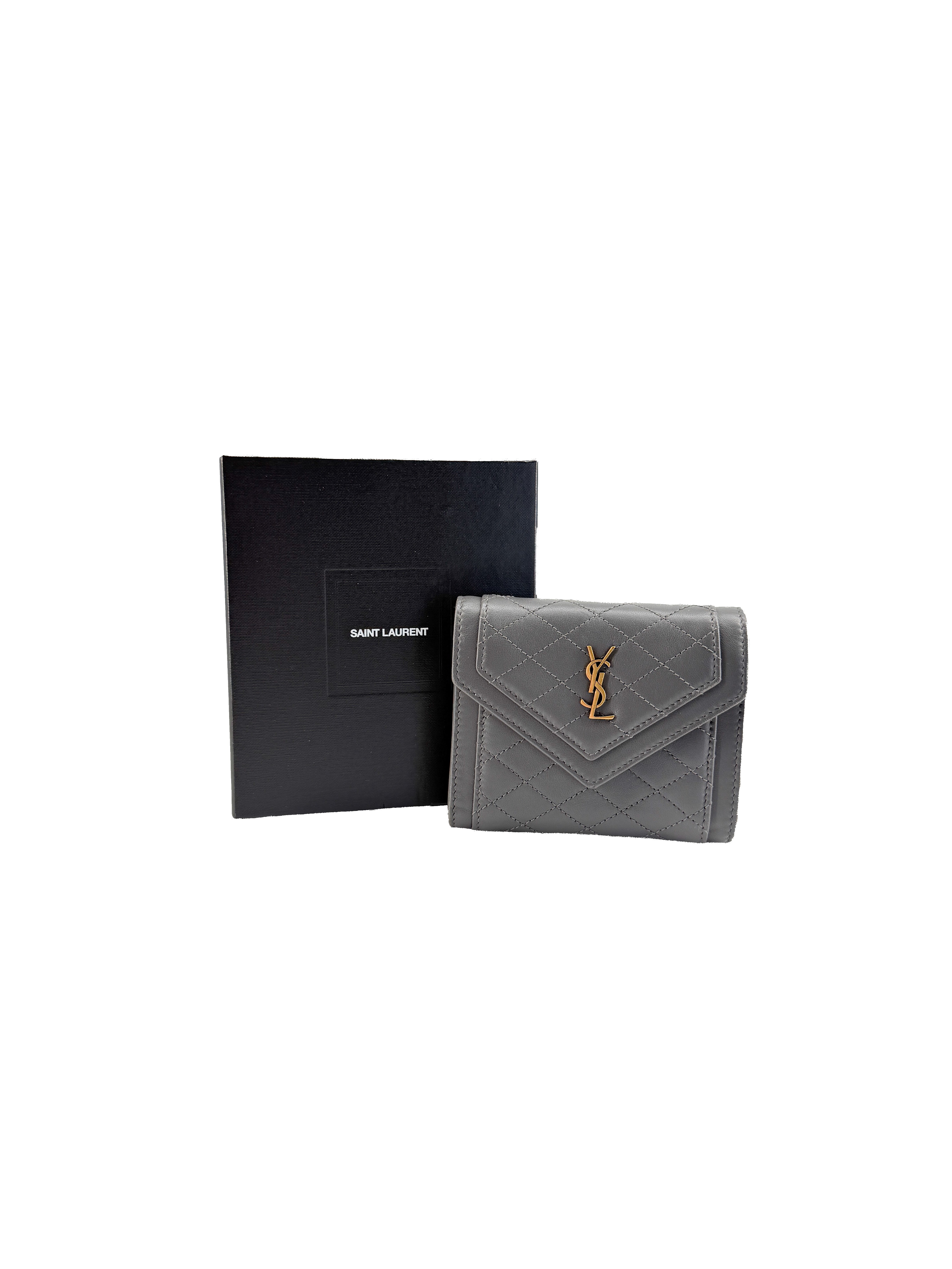Saint Laurent storm gray Gaby quilted leather wallet INN692684-0622