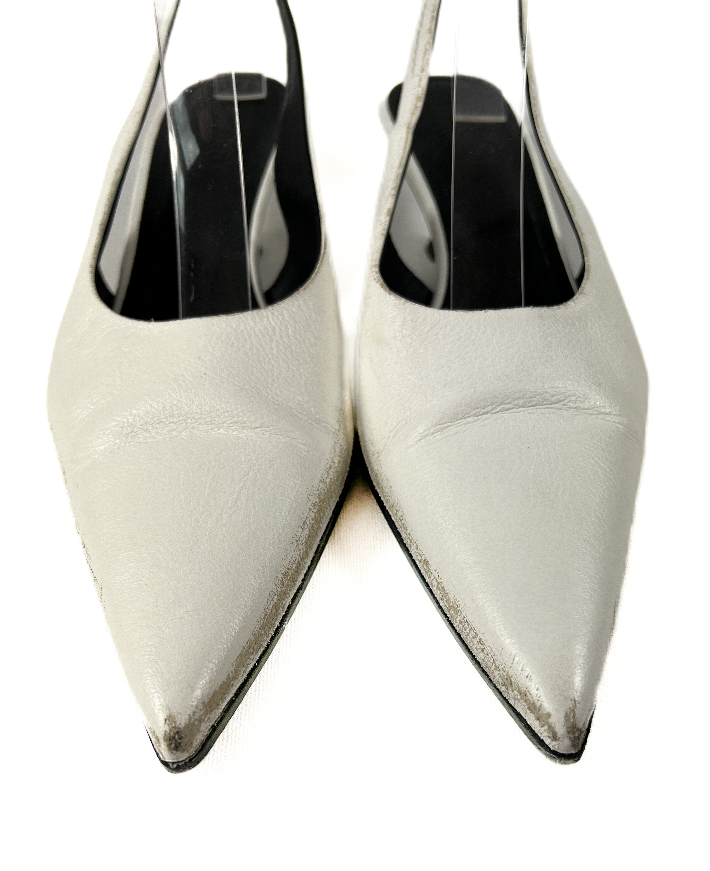 MM6 Maison Margiela white distressed slingback pumps size 40 retail $595