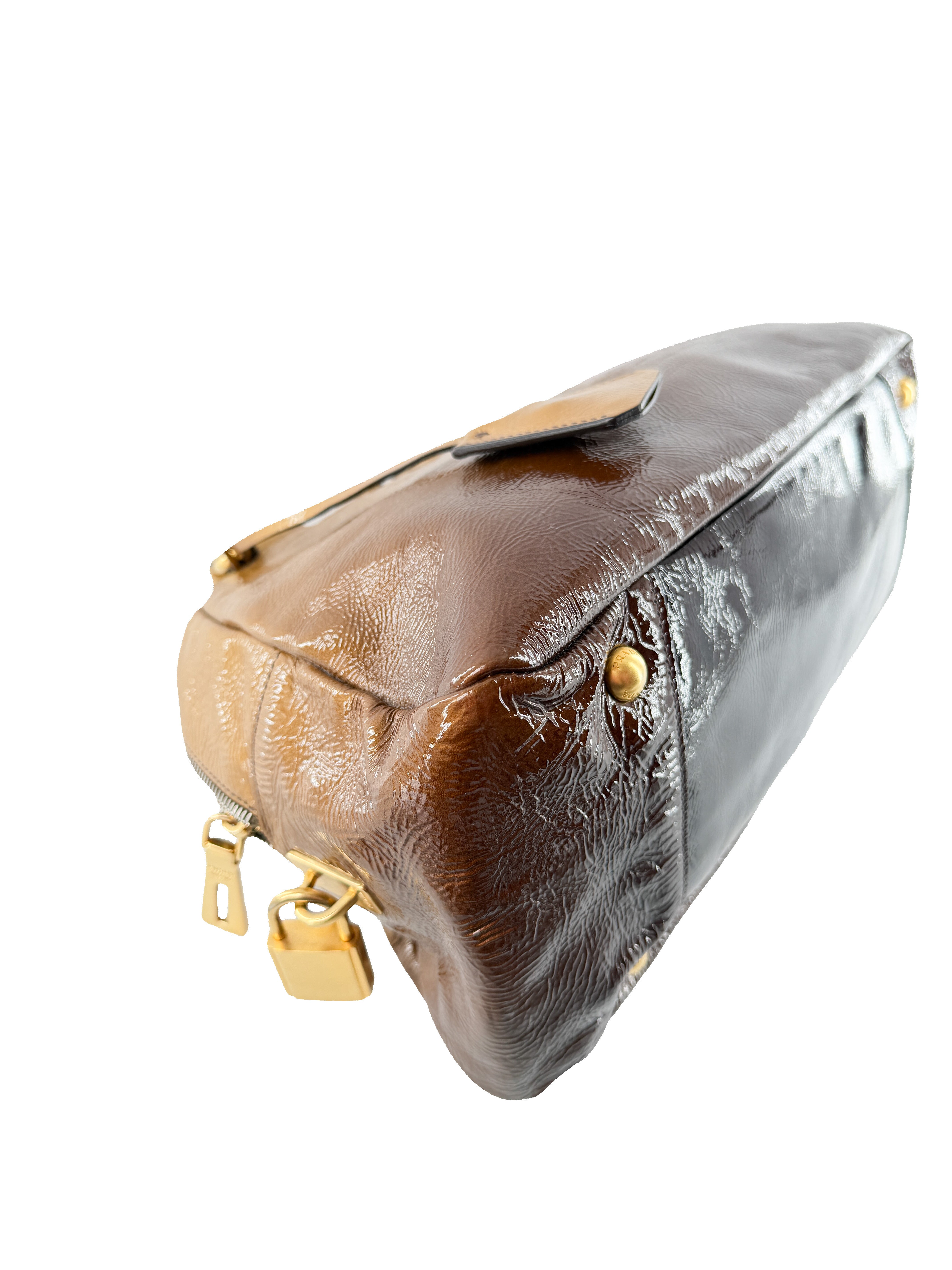 Prada brown Vernice sfumato handle bag 129