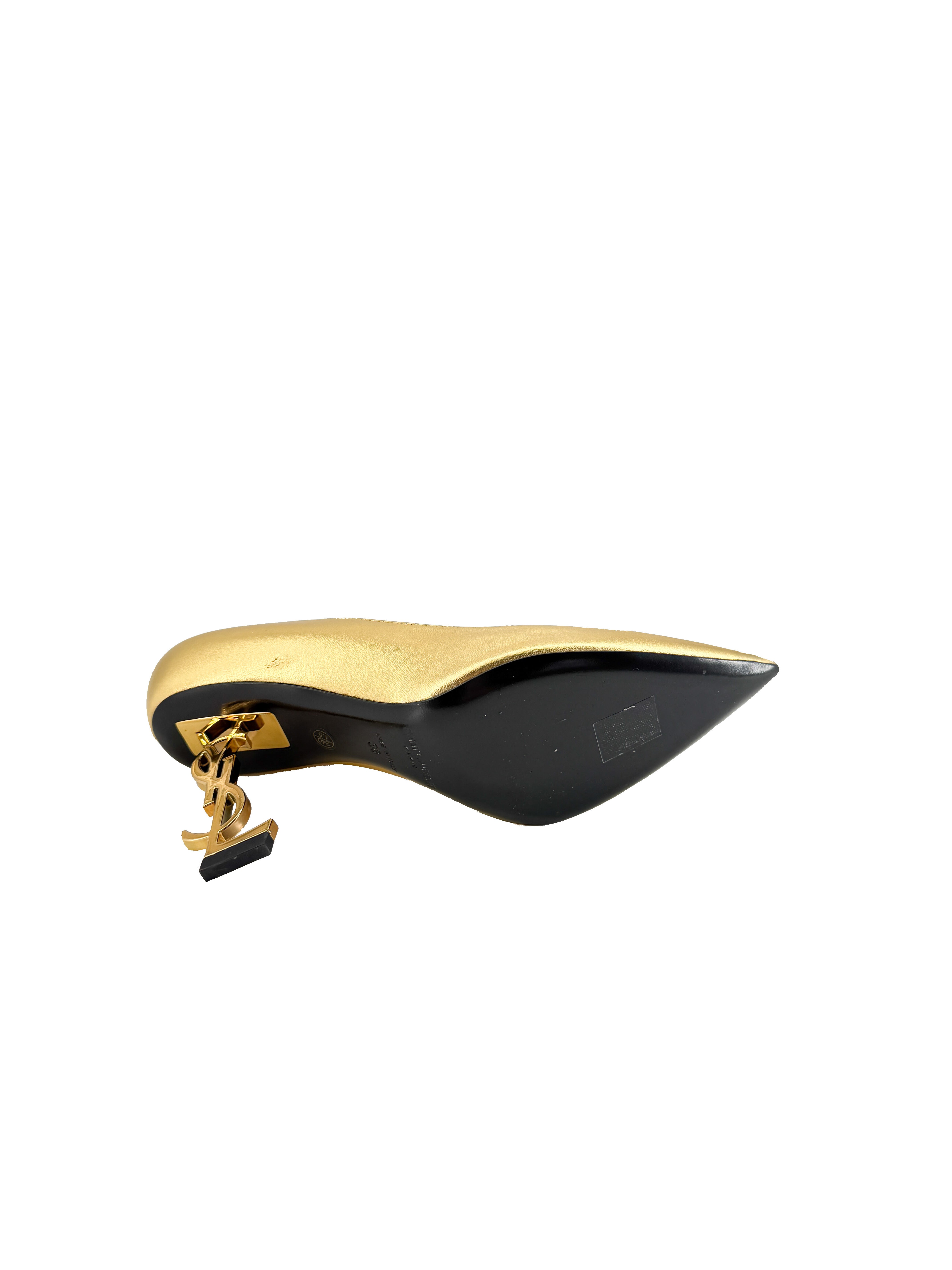 Saint Laurent gold metallic calfskin Opyum pumps size 38