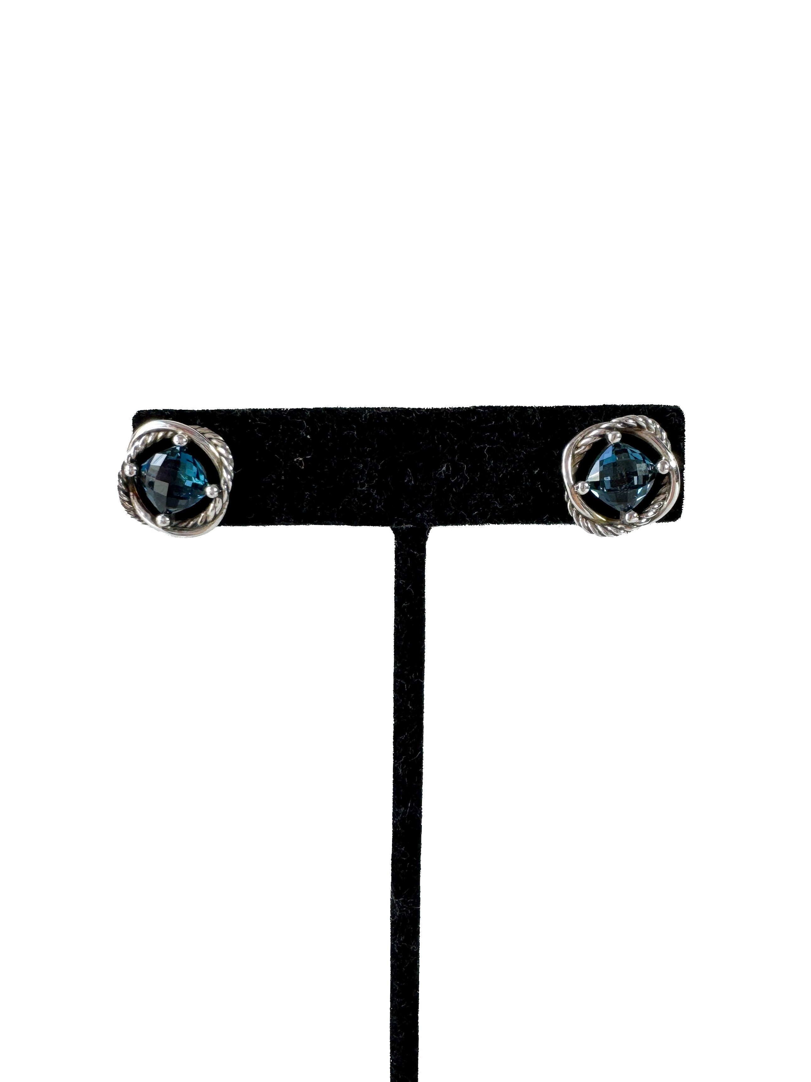 David Yurman sterling silver Hampton blue topaz infinity earrings