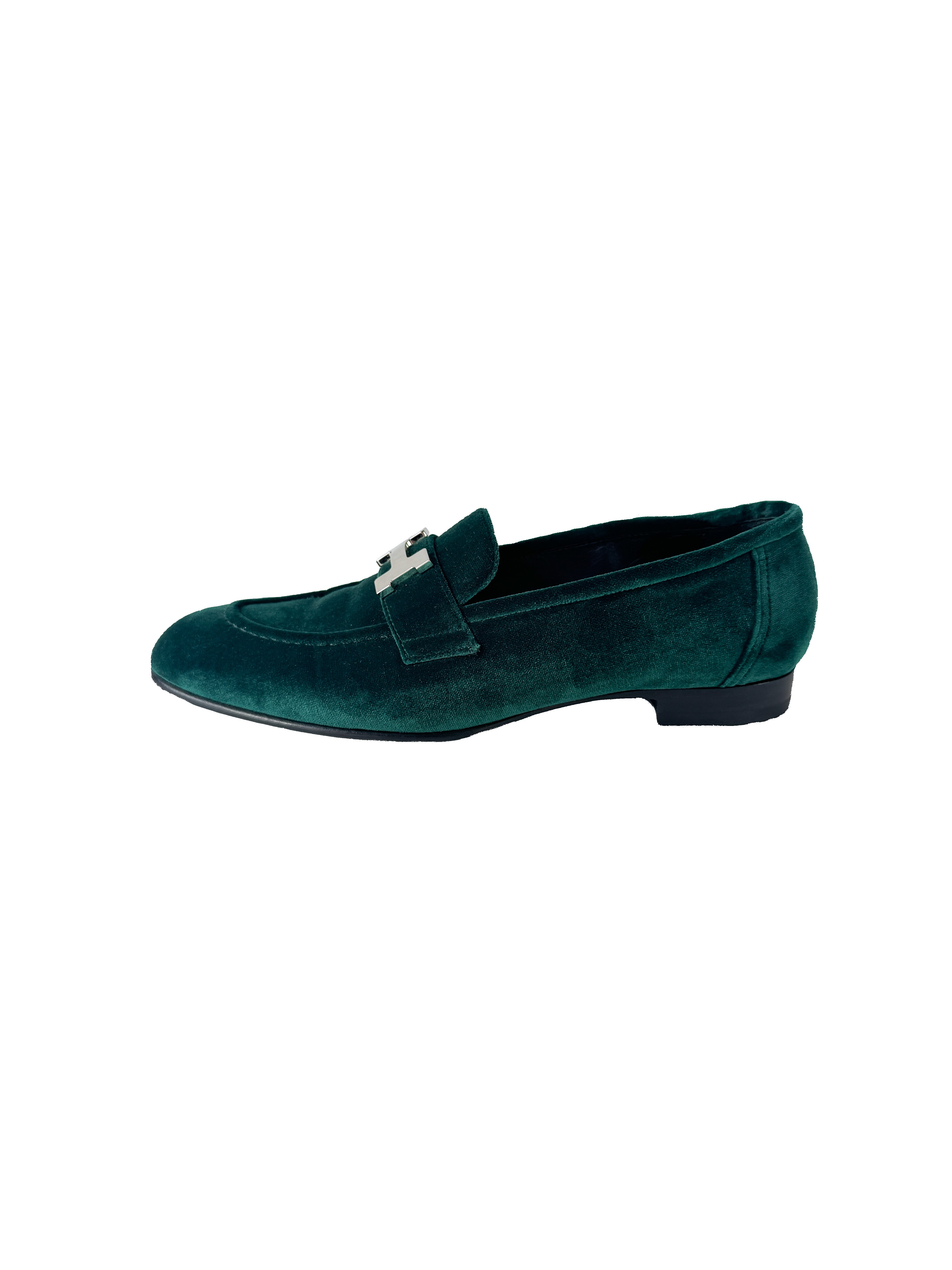 Hermès green velvet Paris loafers 38 Vert Fonce HC232135Z 23 07